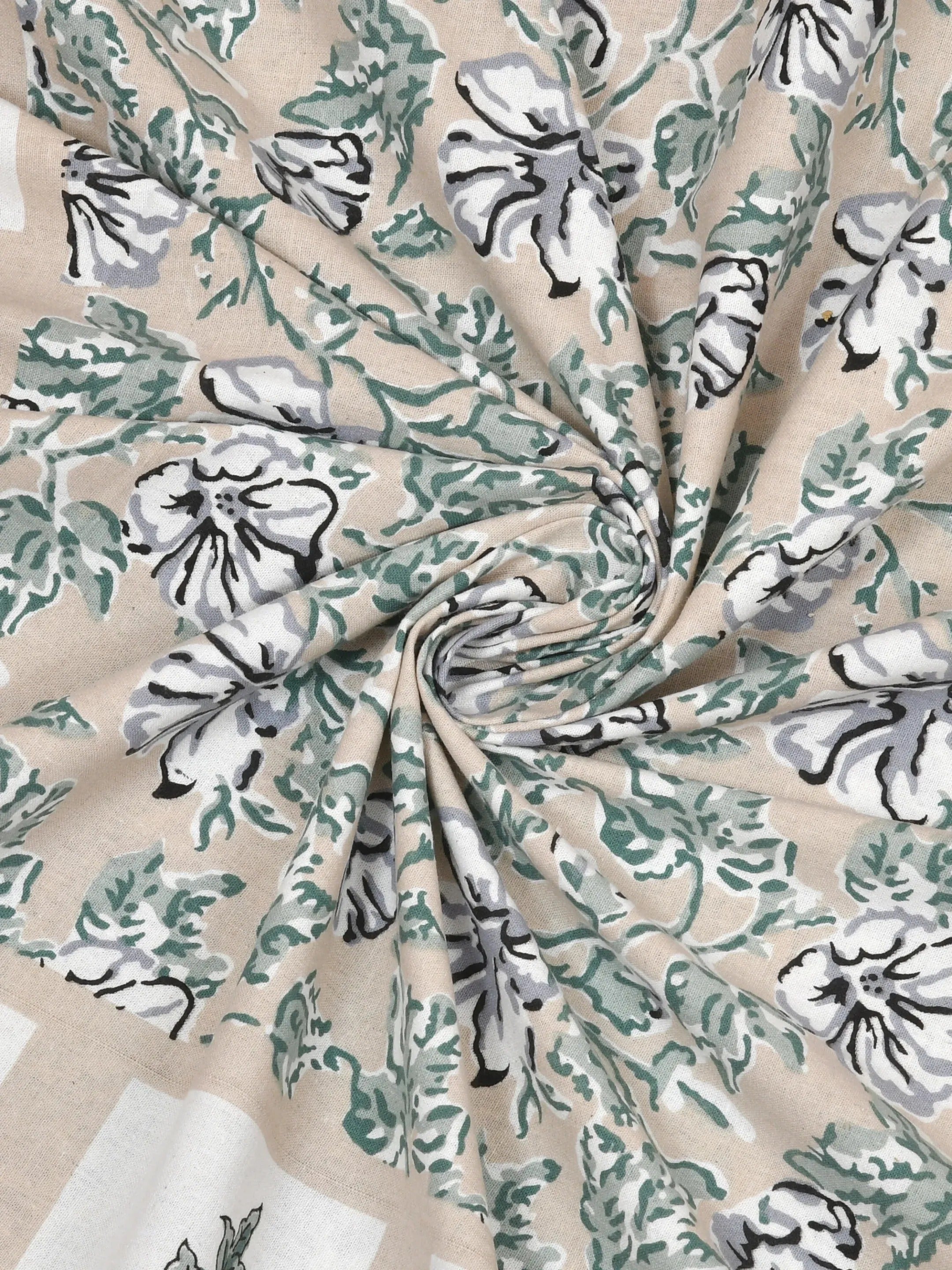 LIVING ROOTS Jaipuri Hand Block Print Double King Cotton 86*104 Inches (7.1*8.6 Feet) With 2 Pillow Cover | 220 TC | Rich Fast Colour With No Colour Bleeding (476-A) (Grey)