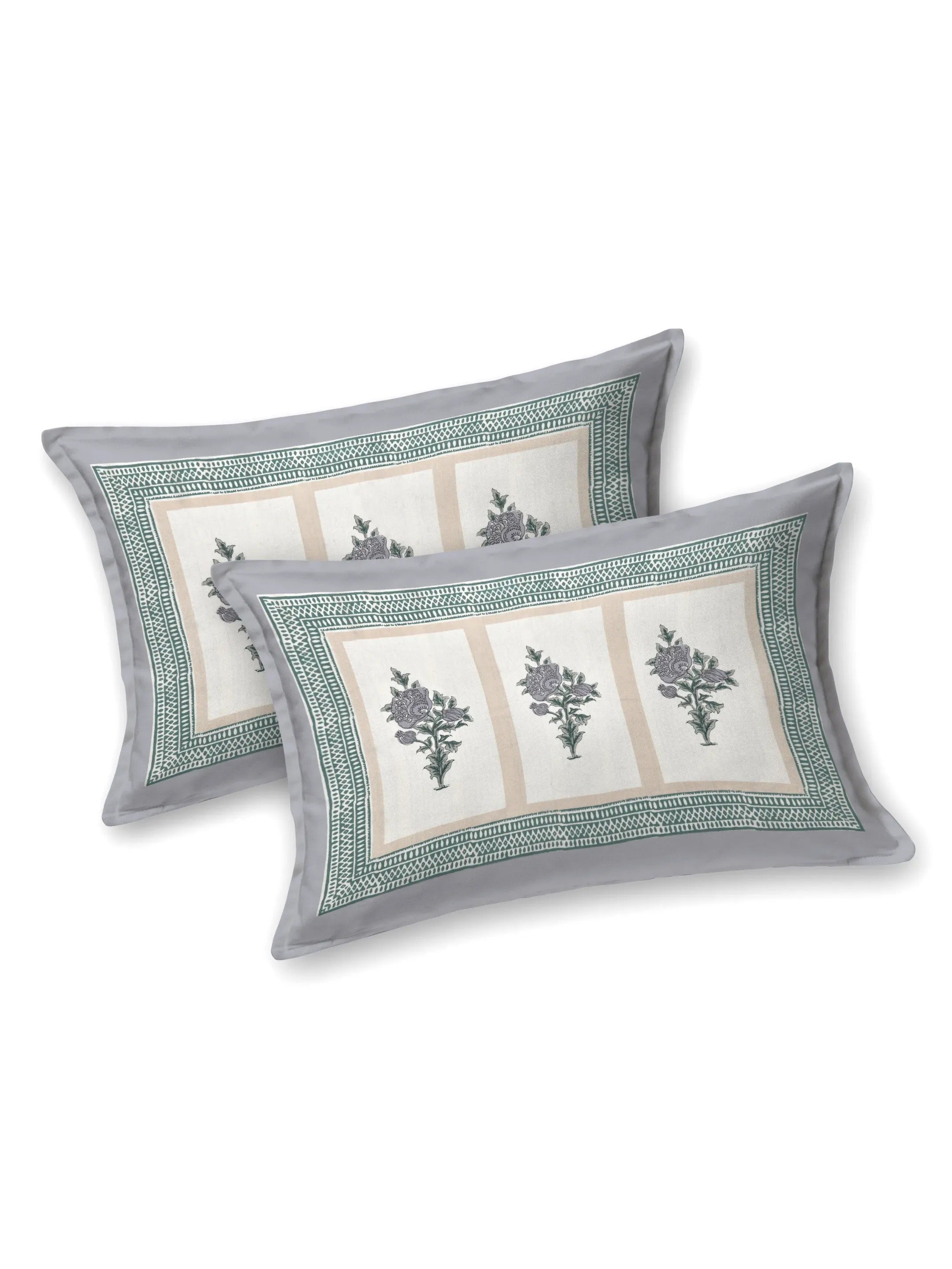 LIVING ROOTS Jaipuri Hand Block Print Double King Cotton 86*104 Inches (7.1*8.6 Feet) With 2 Pillow Cover | 220 TC | Rich Fast Colour With No Colour Bleeding (476-A) (Grey)