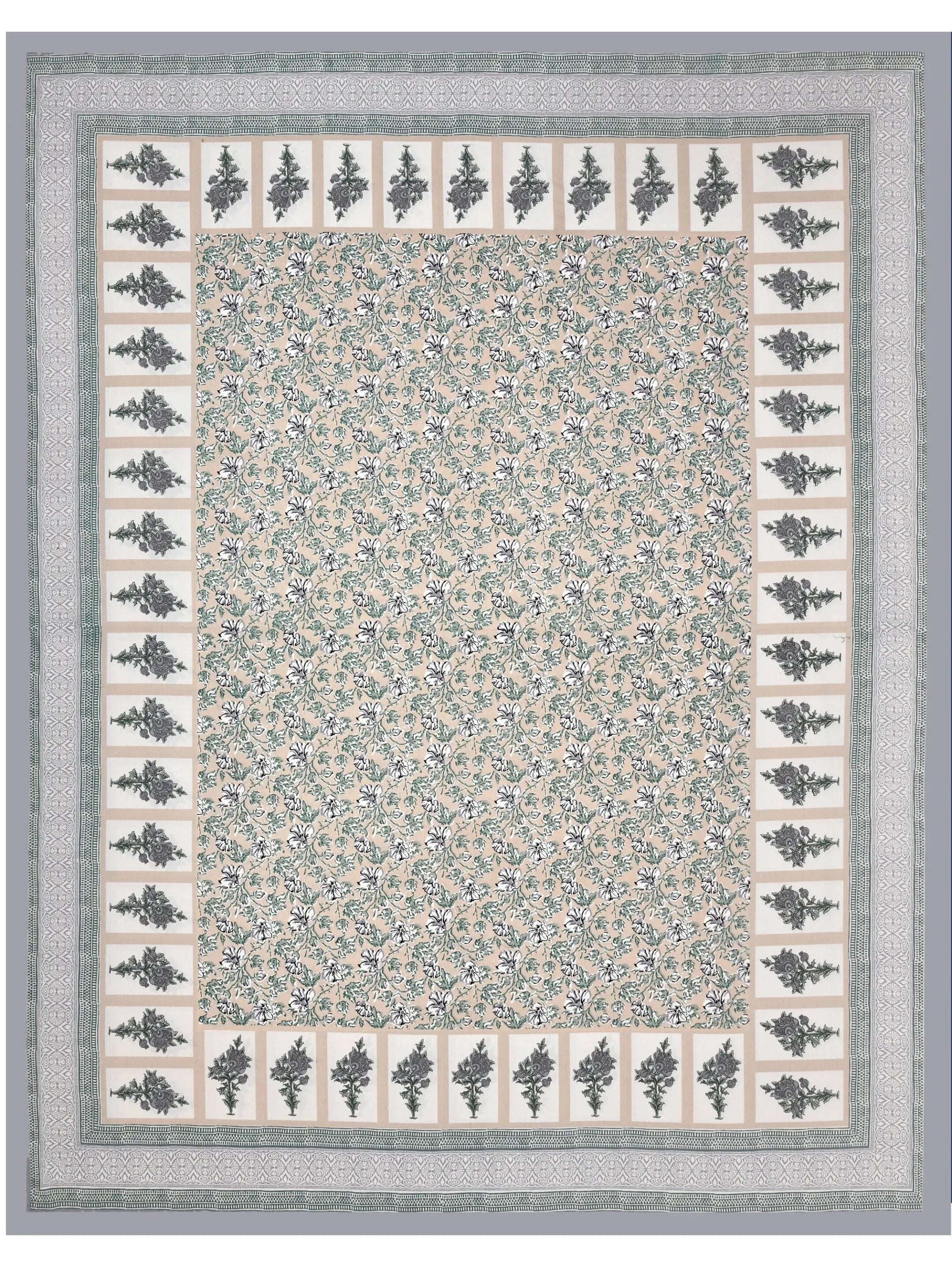 LIVING ROOTS Jaipuri Hand Block Print Double King Cotton 86*104 Inches (7.1*8.6 Feet) With 2 Pillow Cover | 220 TC | Rich Fast Colour With No Colour Bleeding (476-A) (Grey)