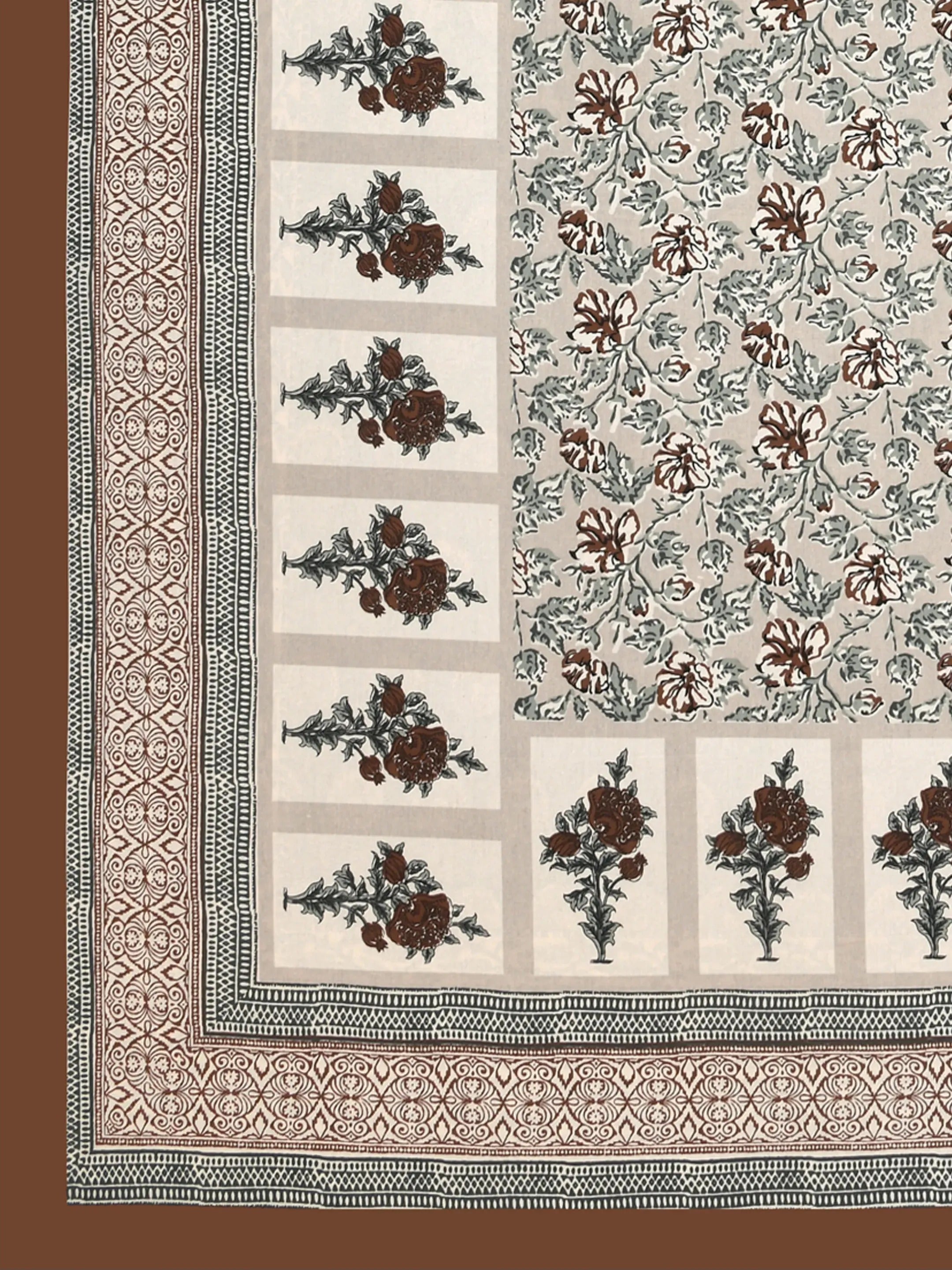 LIVING ROOTS Jaipuri Hand Block Print Double King Cotton 86*104 Inches (7.1*8.6 Feet) With 2 Pillow Cover | 220 TC | Rich Fast Colour With No Colour Bleeding (476-C) (Brown)