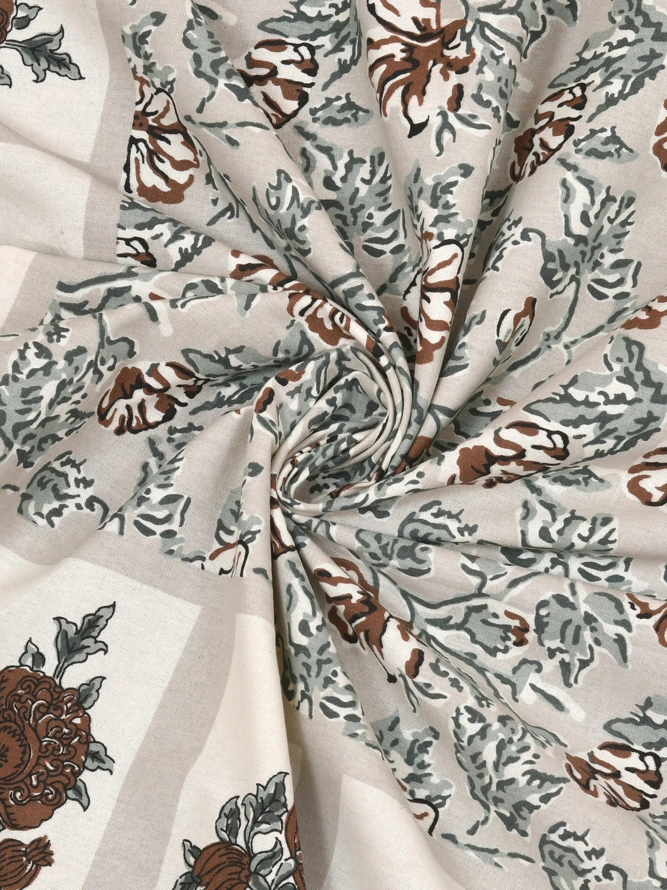 LIVING ROOTS Jaipuri Hand Block Print Double King Cotton 86*104 Inches (7.1*8.6 Feet) With 2 Pillow Cover | 220 TC | Rich Fast Colour With No Colour Bleeding (476-C) (Brown)