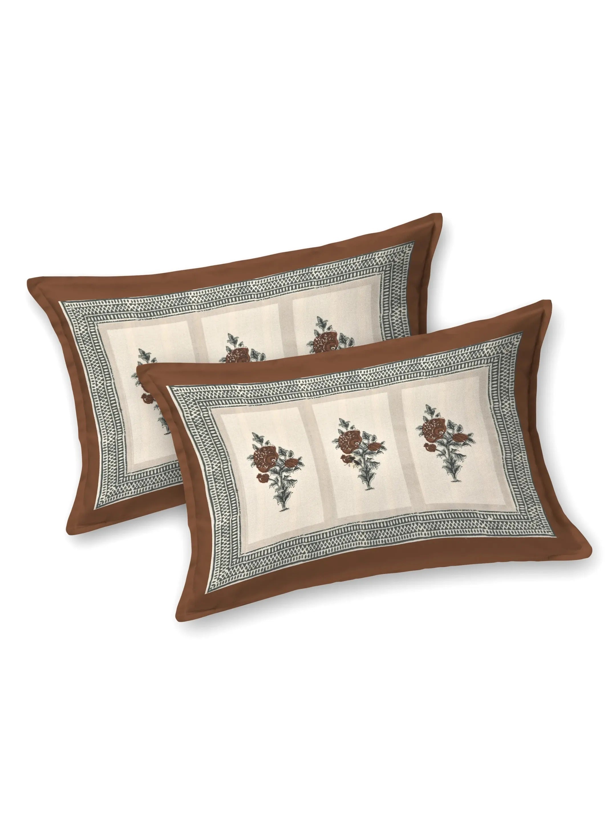 LIVING ROOTS Jaipuri Hand Block Print Double King Cotton 86*104 Inches (7.1*8.6 Feet) With 2 Pillow Cover | 220 TC | Rich Fast Colour With No Colour Bleeding (476-C) (Brown)