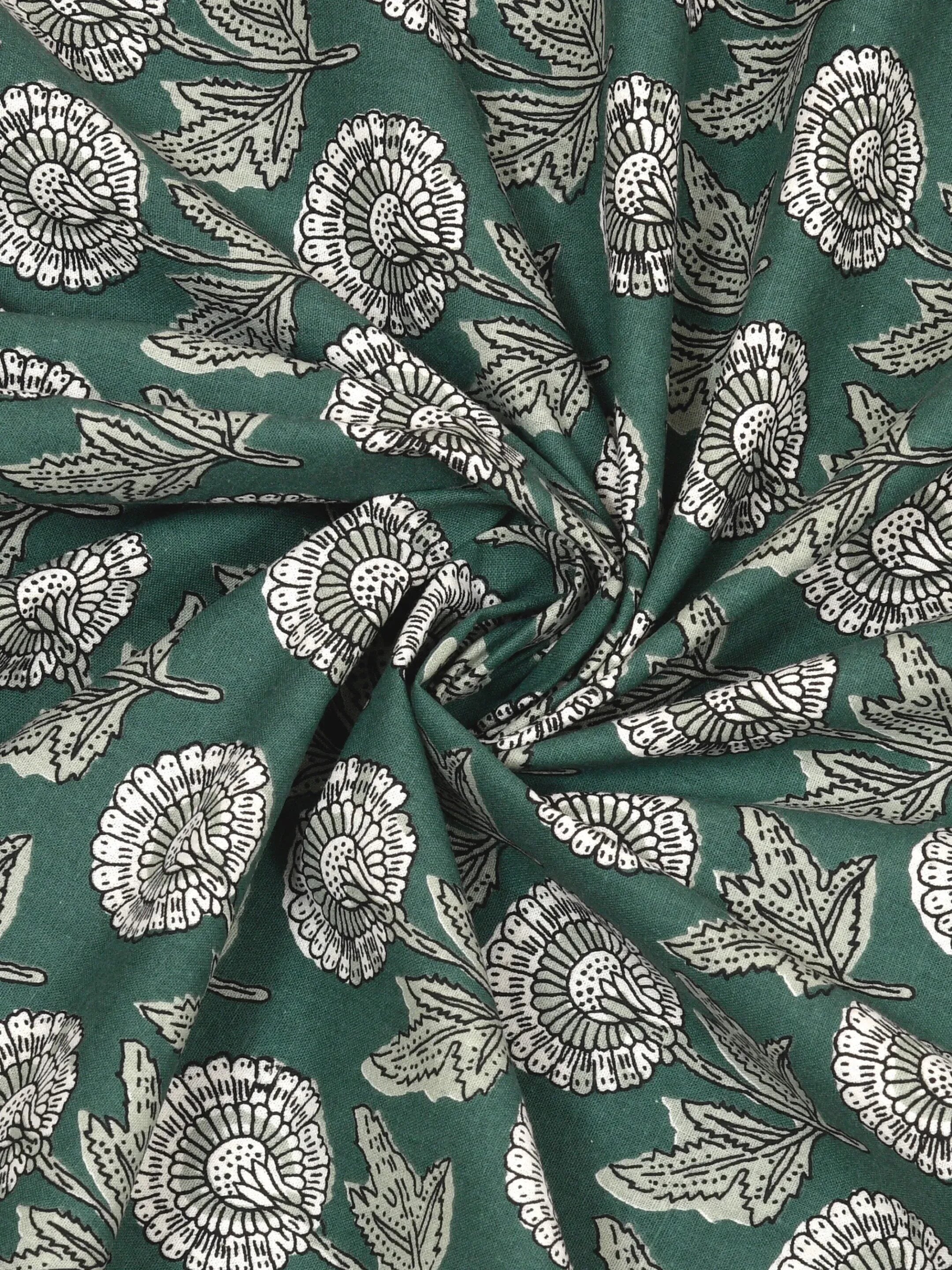LIVING ROOTS Jaipuri Hand Block Print Double King Cotton 86*104 Inches (7.1*8.6 Feet) With 2 Pillow Cover | 220 TC | Rich Fast Colour With No Colour Bleeding (477-A) (Green)