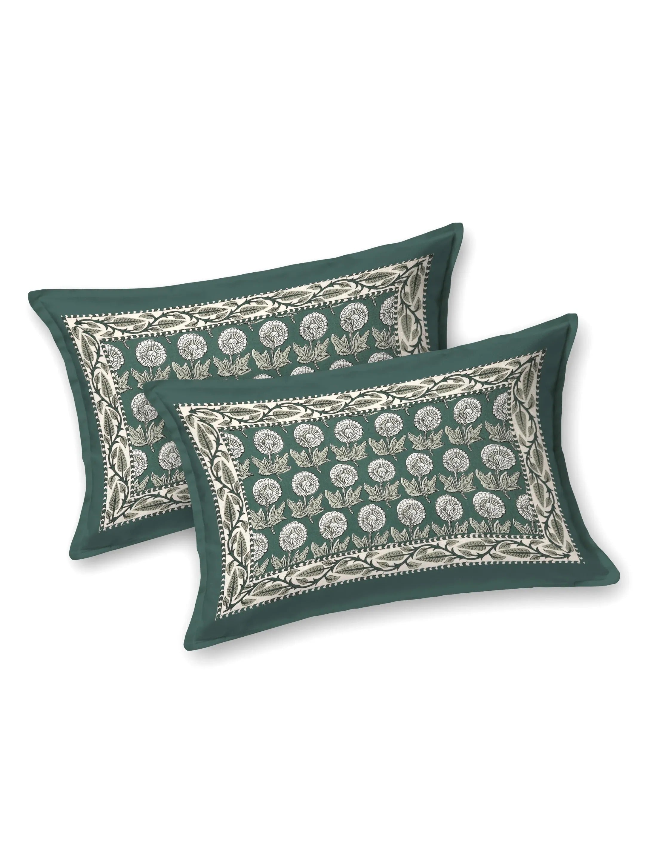 LIVING ROOTS Jaipuri Hand Block Print Double King Cotton 86*104 Inches (7.1*8.6 Feet) With 2 Pillow Cover | 220 TC | Rich Fast Colour With No Colour Bleeding (477-A) (Green)