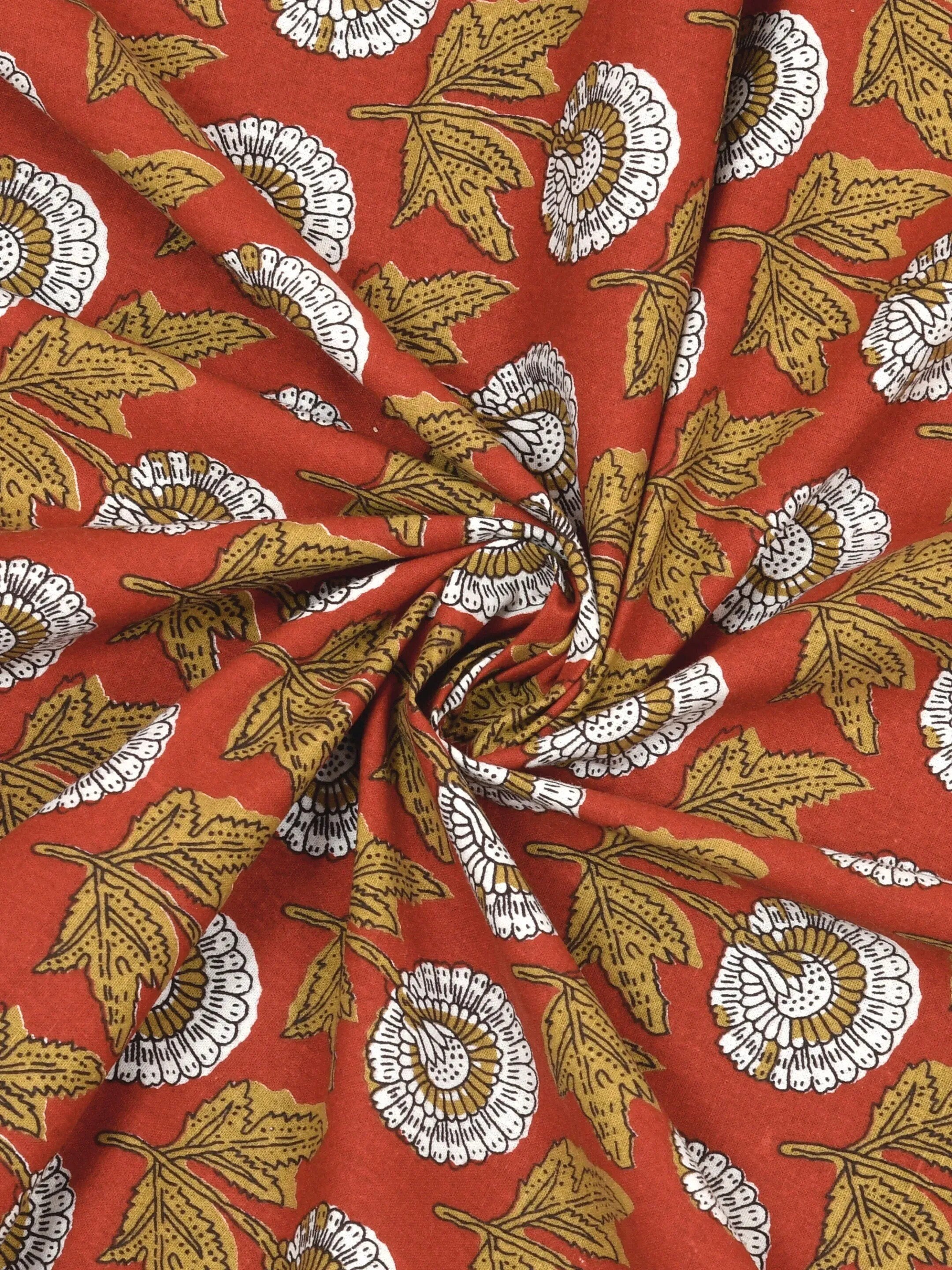 LIVING ROOTS Jaipuri Hand Block Print Double King Cotton 86*104 Inches (7.1*8.6 Feet) With 2 Pillow Cover | 220 TC | Rich Fast Colour With No Colour Bleeding (477-B) (Red)