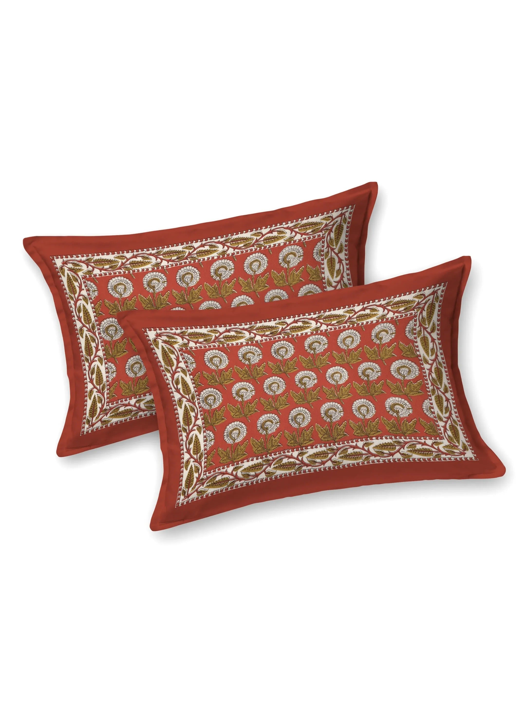 LIVING ROOTS Jaipuri Hand Block Print Double King Cotton 86*104 Inches (7.1*8.6 Feet) With 2 Pillow Cover | 220 TC | Rich Fast Colour With No Colour Bleeding (477-B) (Red)