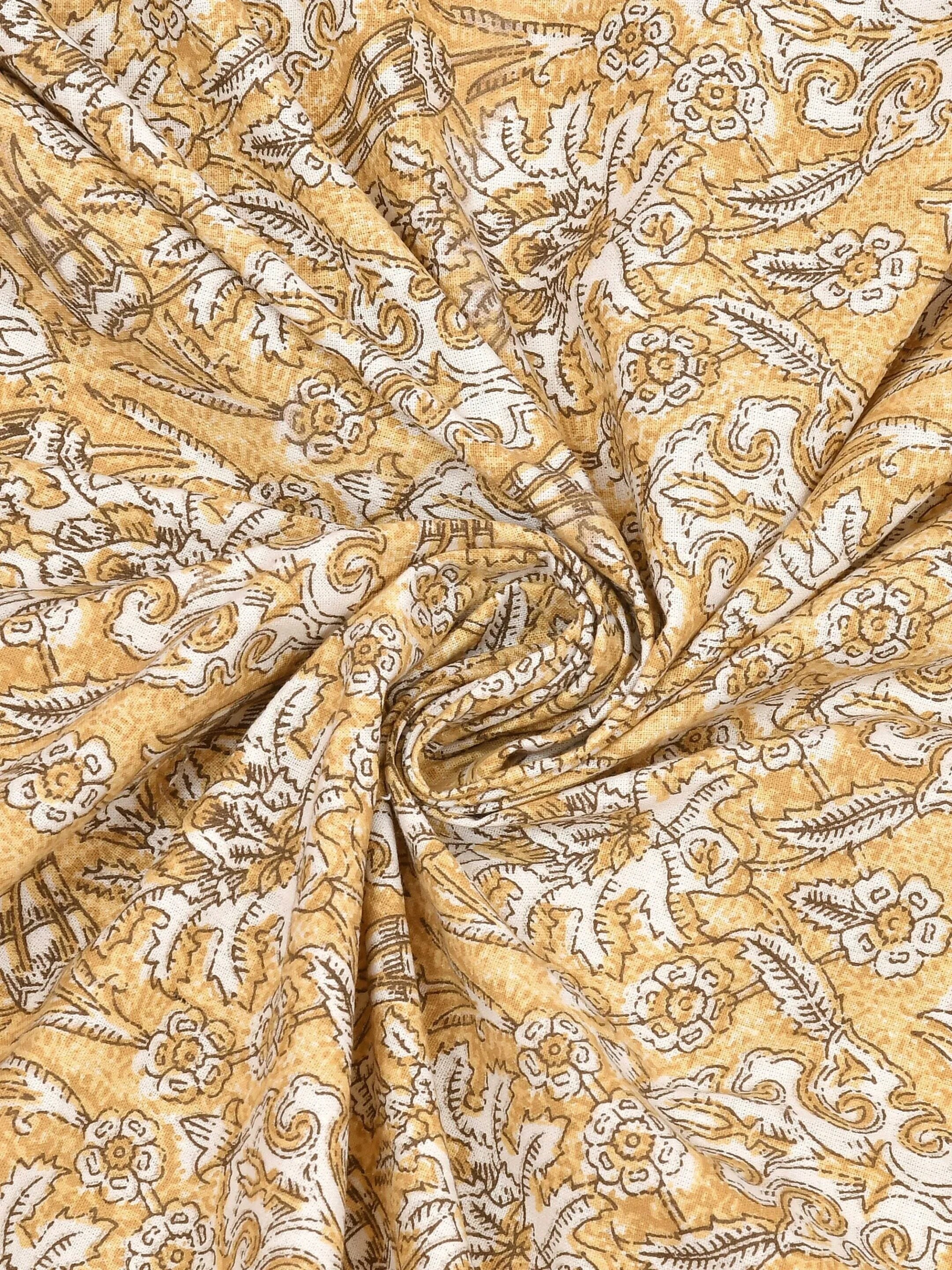 LIVING ROOTS Jaipuri Hand Block Print Double King Cotton 86*104 Inches (7.1*8.6 Feet) With 2 Pillow Cover | 220 TC | Rich Fast Colour With No Colour Bleeding (479-A) (Yellow)