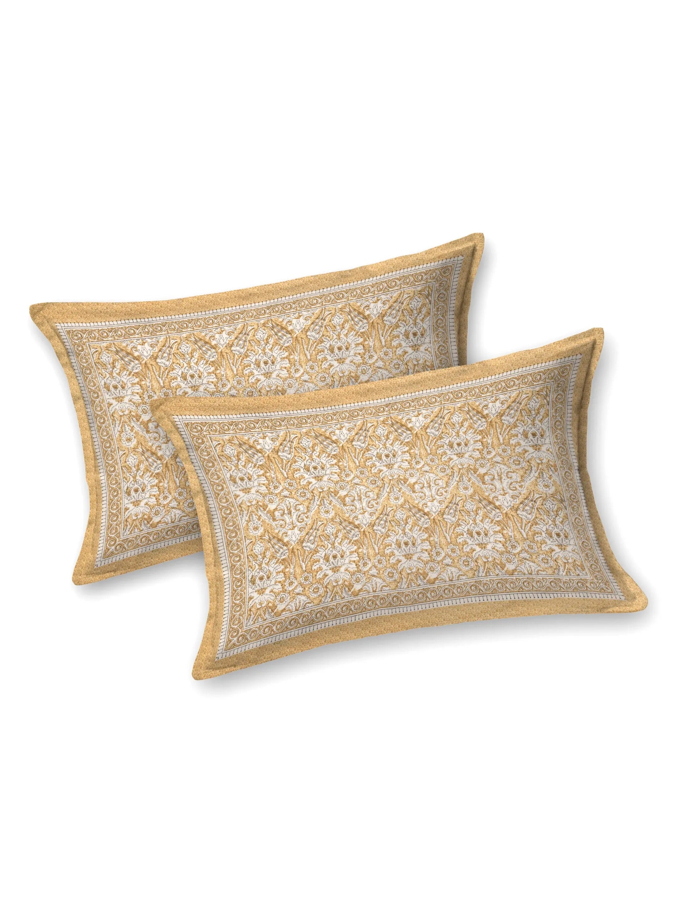LIVING ROOTS Jaipuri Hand Block Print Double King Cotton 86*104 Inches (7.1*8.6 Feet) With 2 Pillow Cover | 220 TC | Rich Fast Colour With No Colour Bleeding (479-A) (Yellow)