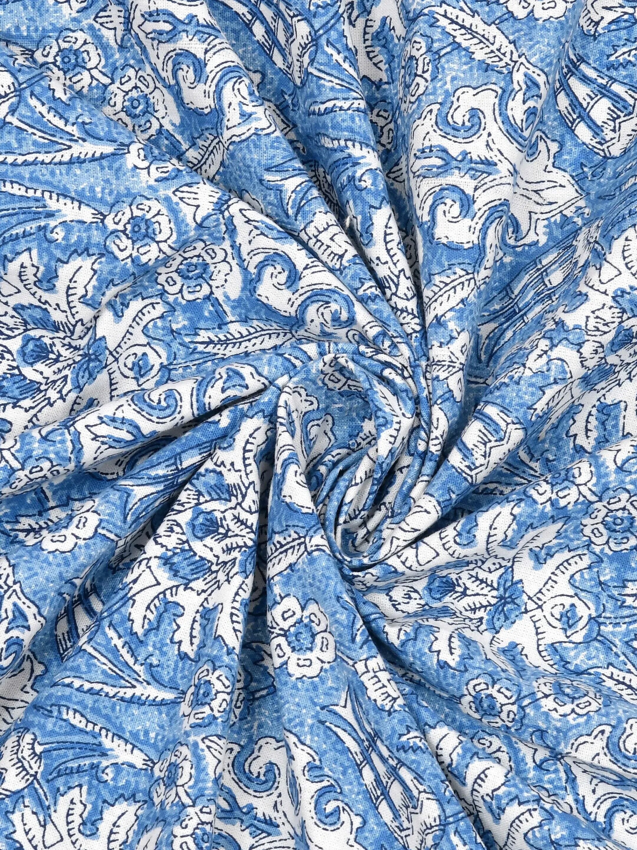 LIVING ROOTS Jaipuri Hand Block Print Double King Cotton 86*104 Inches (7.1*8.6 Feet) With 2 Pillow Cover | 220 TC | Rich Fast Colour With No Colour Bleeding (479-B) (Blue)