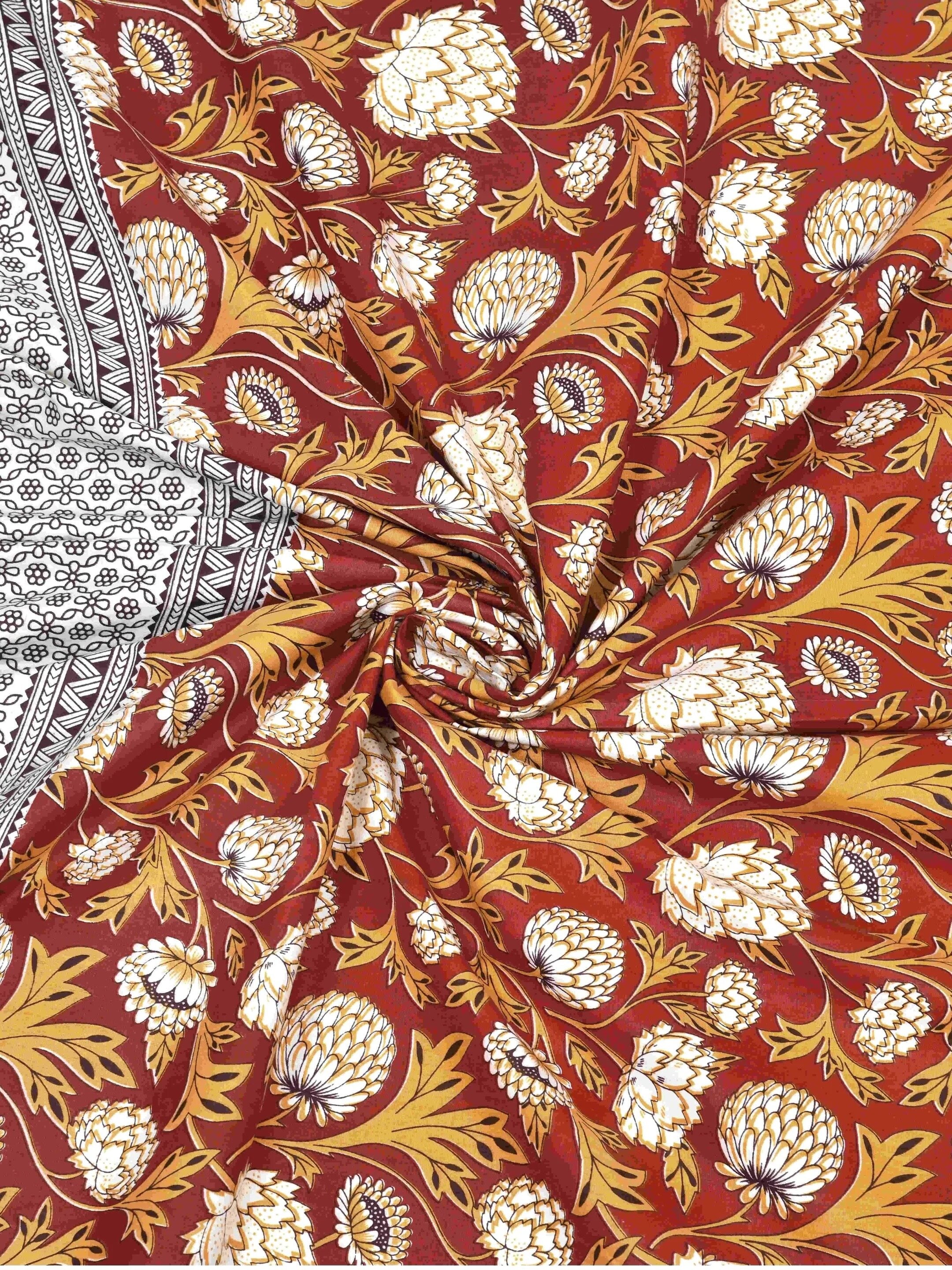 LIVING ROOTS Jaipuri Hand Block Print Double King Cotton 86*104 Inches (7.1*8.6 Feet) With 2 Pillow Cover | 220 TC | Rich Fast Colour With No Colour Bleeding (480-A) (Red)