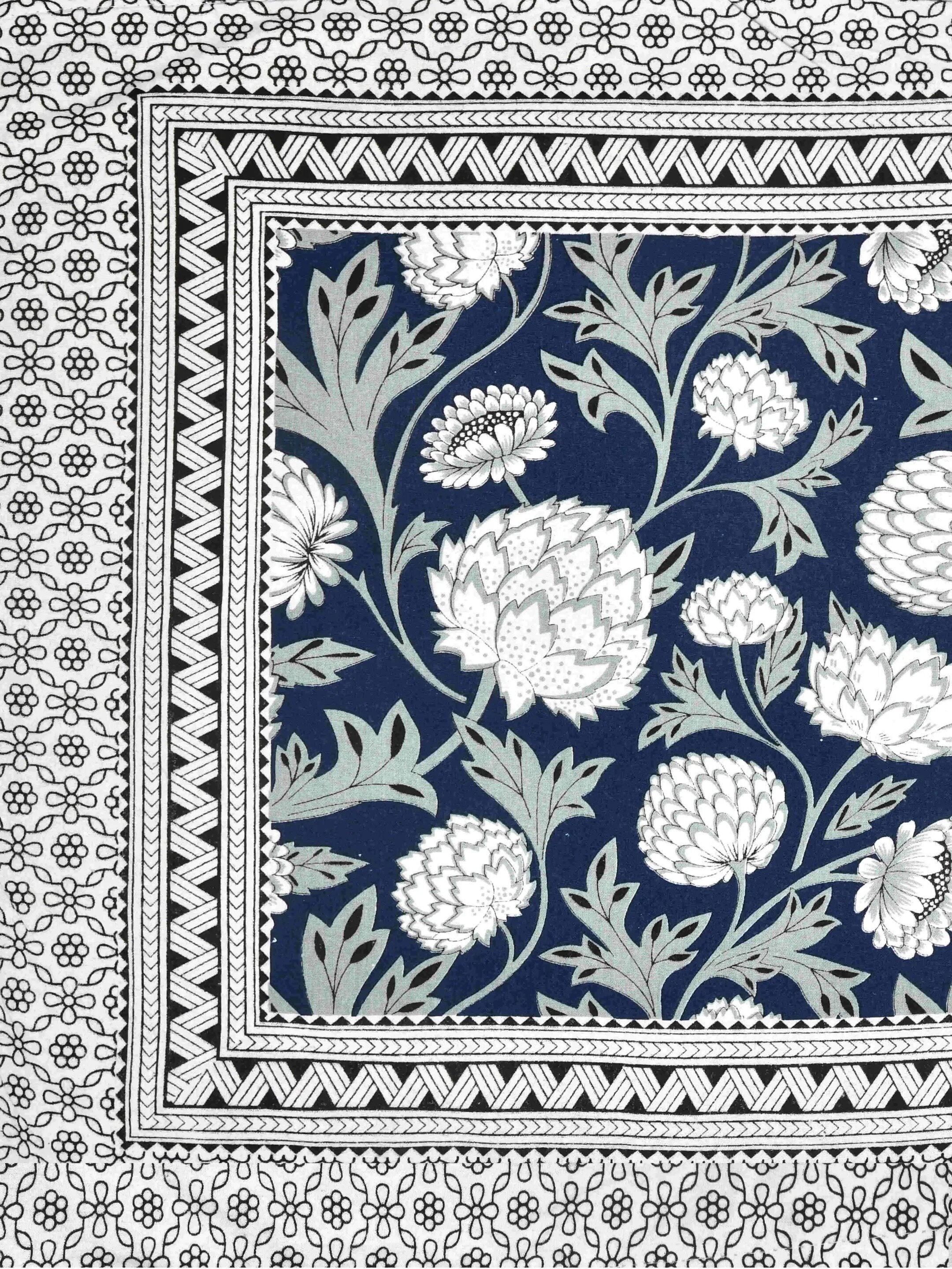 LIVING ROOTS Jaipuri Hand Block Print Double King Cotton 86*104 Inches (7.1*8.6 Feet) With 2 Pillow Cover | 220 TC | Rich Fast Colour With No Colour Bleeding (480-B) (Blue)