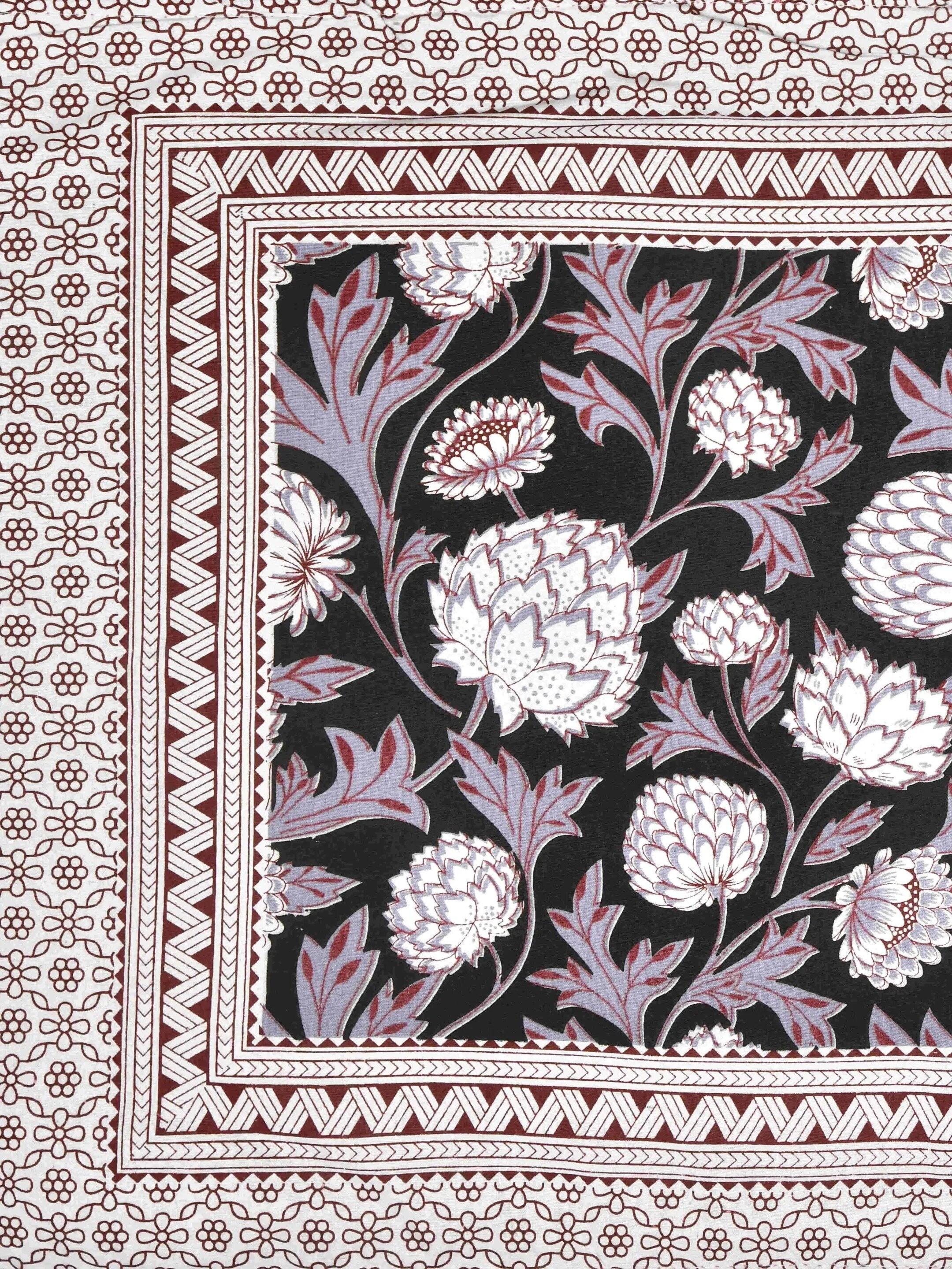 LIVING ROOTS Jaipuri Hand Block Print Double King Cotton 86*104 Inches (7.1*8.6 Feet) With 2 Pillow Cover | 220 TC | Rich Fast Colour With No Colour Bleeding (480-C) (Black)