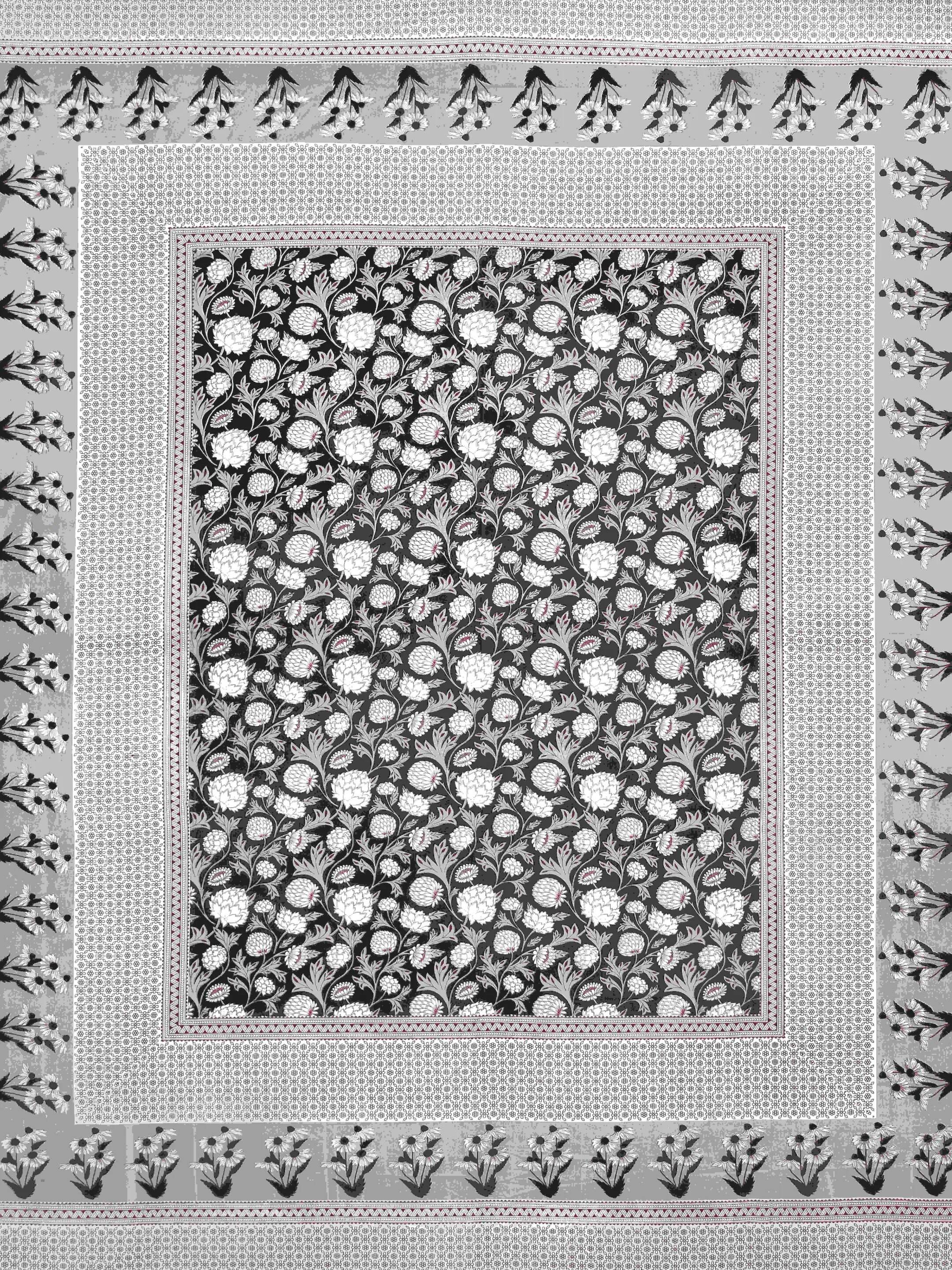 LIVING ROOTS Jaipuri Hand Block Print Double King Cotton 86*104 Inches (7.1*8.6 Feet) With 2 Pillow Cover | 220 TC | Rich Fast Colour With No Colour Bleeding (480-C) (Black)