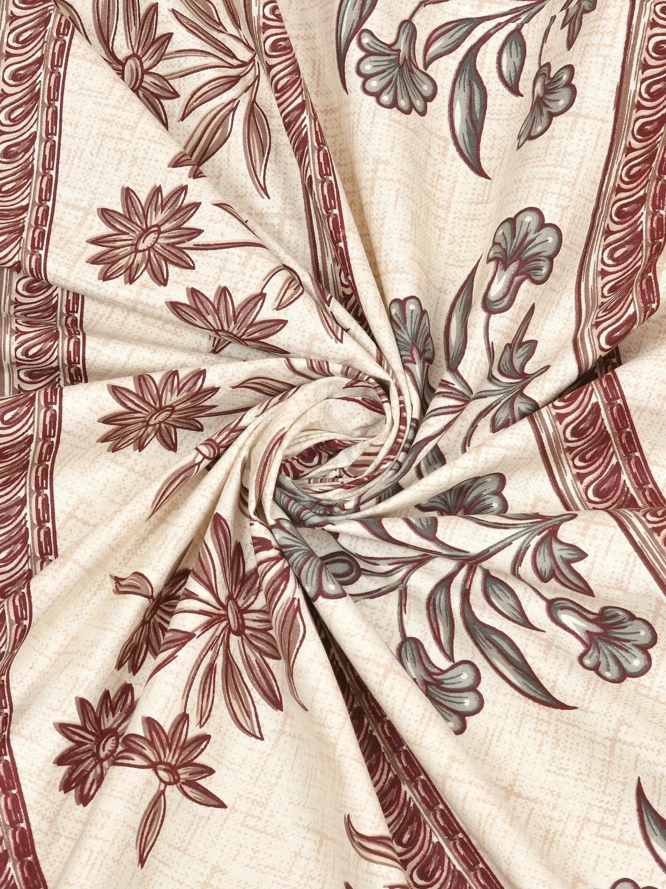 LIVING ROOTS Jaipuri Hand Block Print Double King Cotton Bedsheet 86*104 Inches (7.1*8.6 Feet) With 2 Pillow Cover | 220 TC | Rich Fast Colour With No Colour Bleeding (484-A) (Beige)