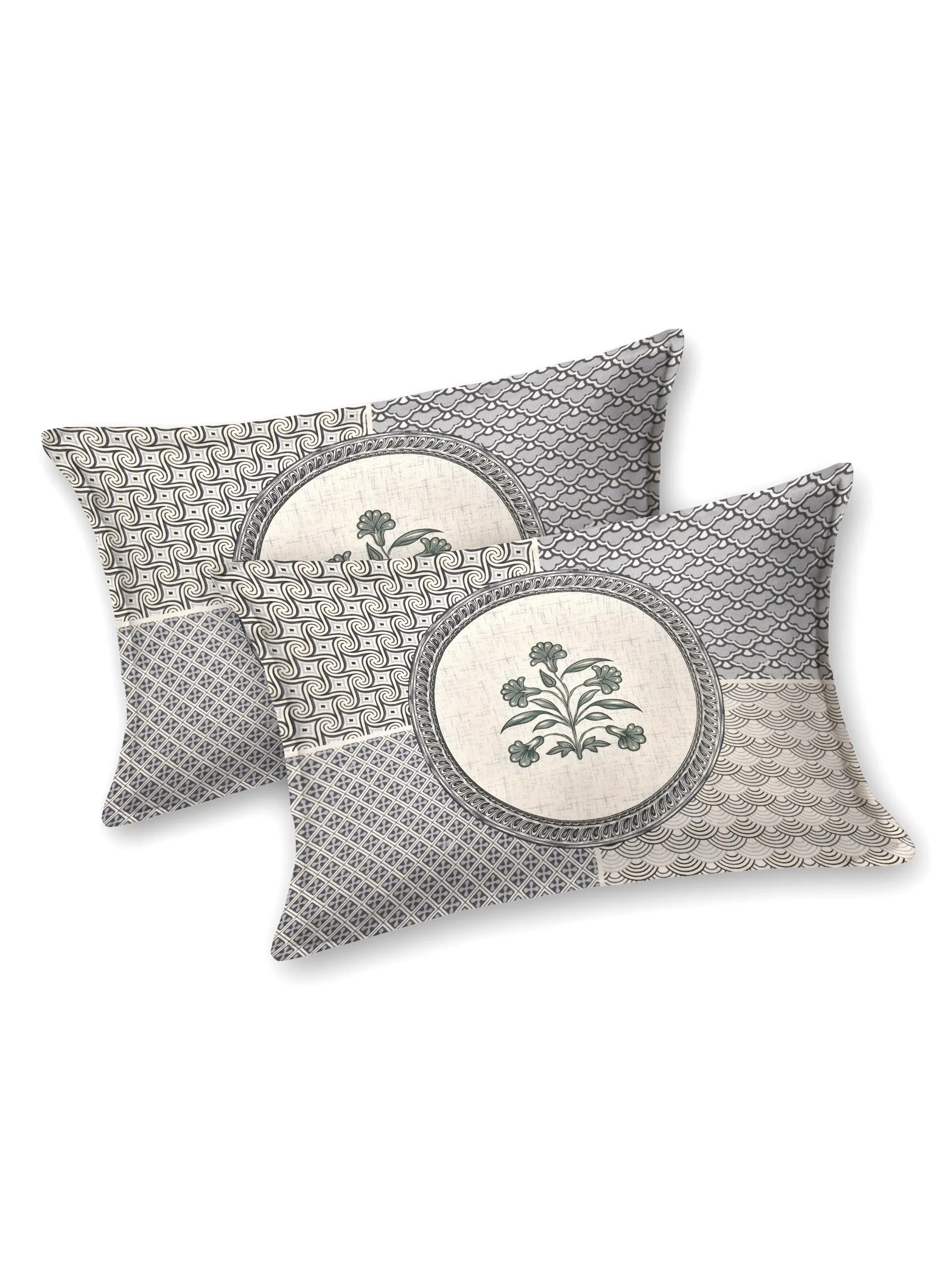 LIVING ROOTS Jaipuri Hand Block Print Double King Cotton Bedsheet 86*104 Inches (7.1*8.6 Feet) With 2 Pillow Cover | 220 TC | Rich Fast Colour With No Colour Bleeding (484-B) (Grey)