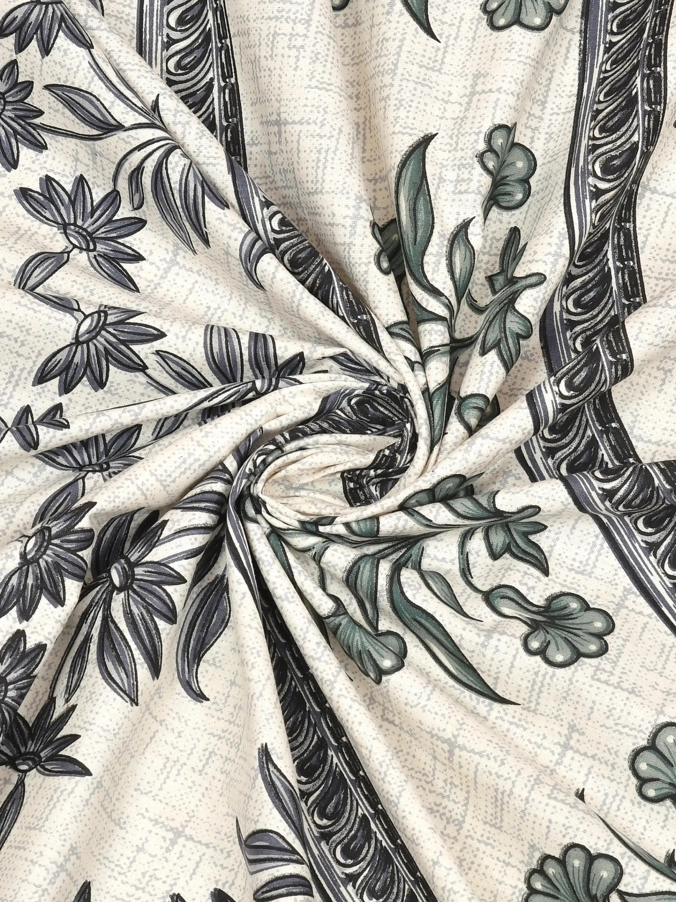 LIVING ROOTS Jaipuri Hand Block Print Double King Cotton Bedsheet 86*104 Inches (7.1*8.6 Feet) With 2 Pillow Cover | 220 TC | Rich Fast Colour With No Colour Bleeding (484-B) (Grey)