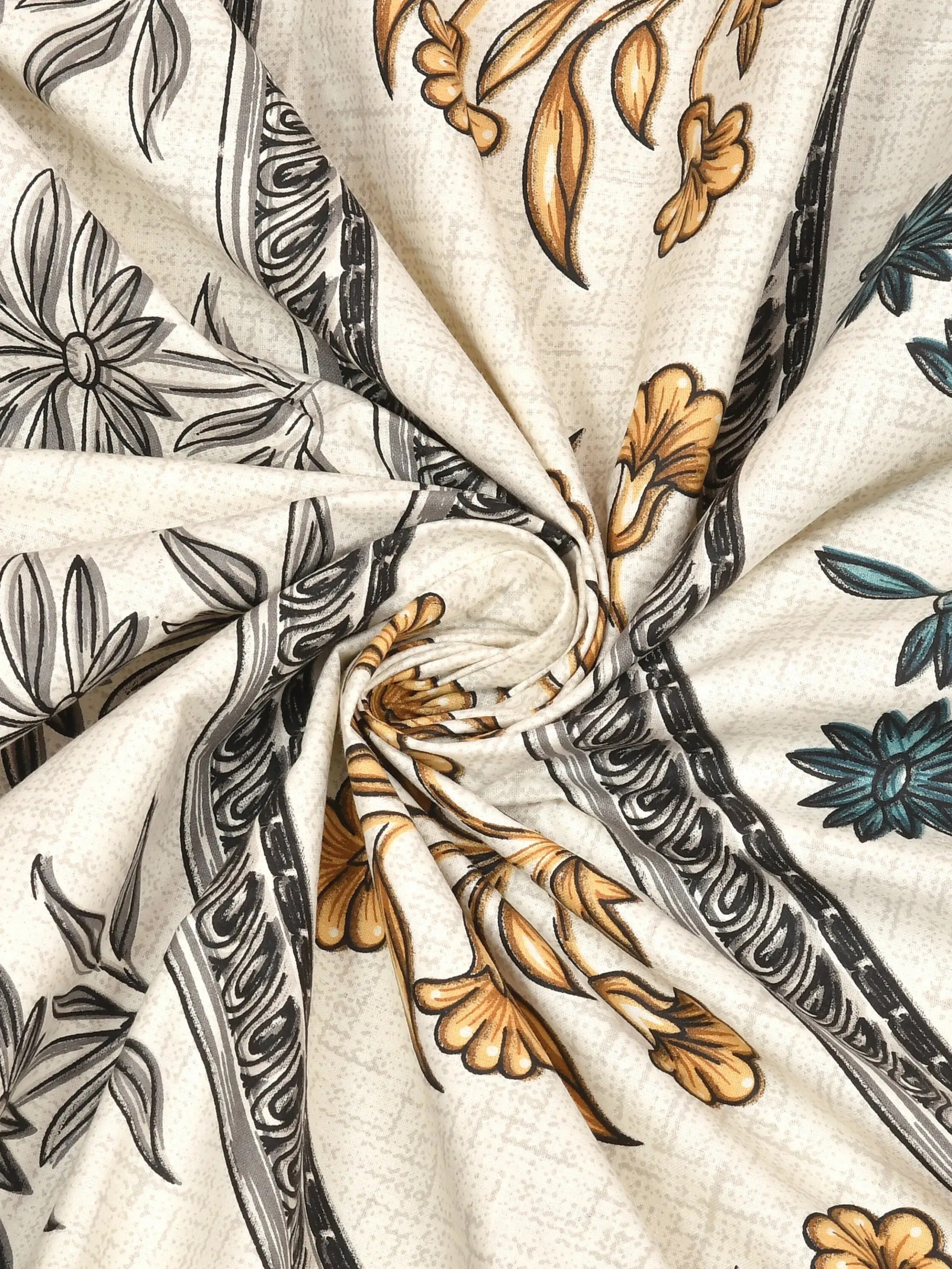 LIVING ROOTS Jaipuri Hand Block Print Double King Cotton Bedsheet 86*104 Inches (7.1*8.6 Feet) With 2 Pillow Cover | 220 TC | Rich Fast Colour With No Colour Bleeding (484-C) (Grey)