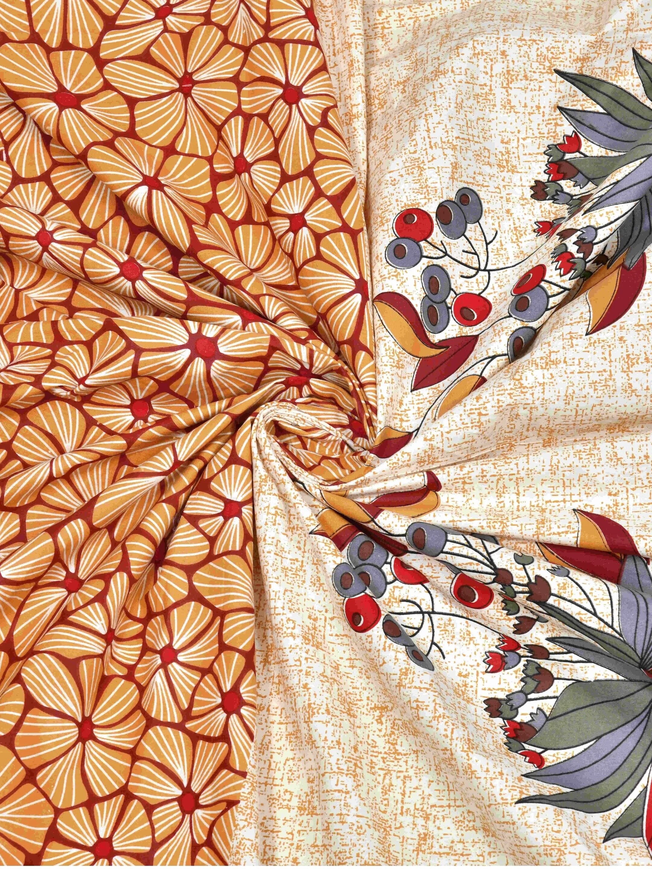 LIVING ROOTS Jaipuri Hand Block Print Double King Cotton Bedsheet 86*104 Inches (7.1*8.6 Feet) With 2 Pillow Cover | 220 TC | Rich Fast Colour With No Colour Bleeding (489-A) (Yellow)