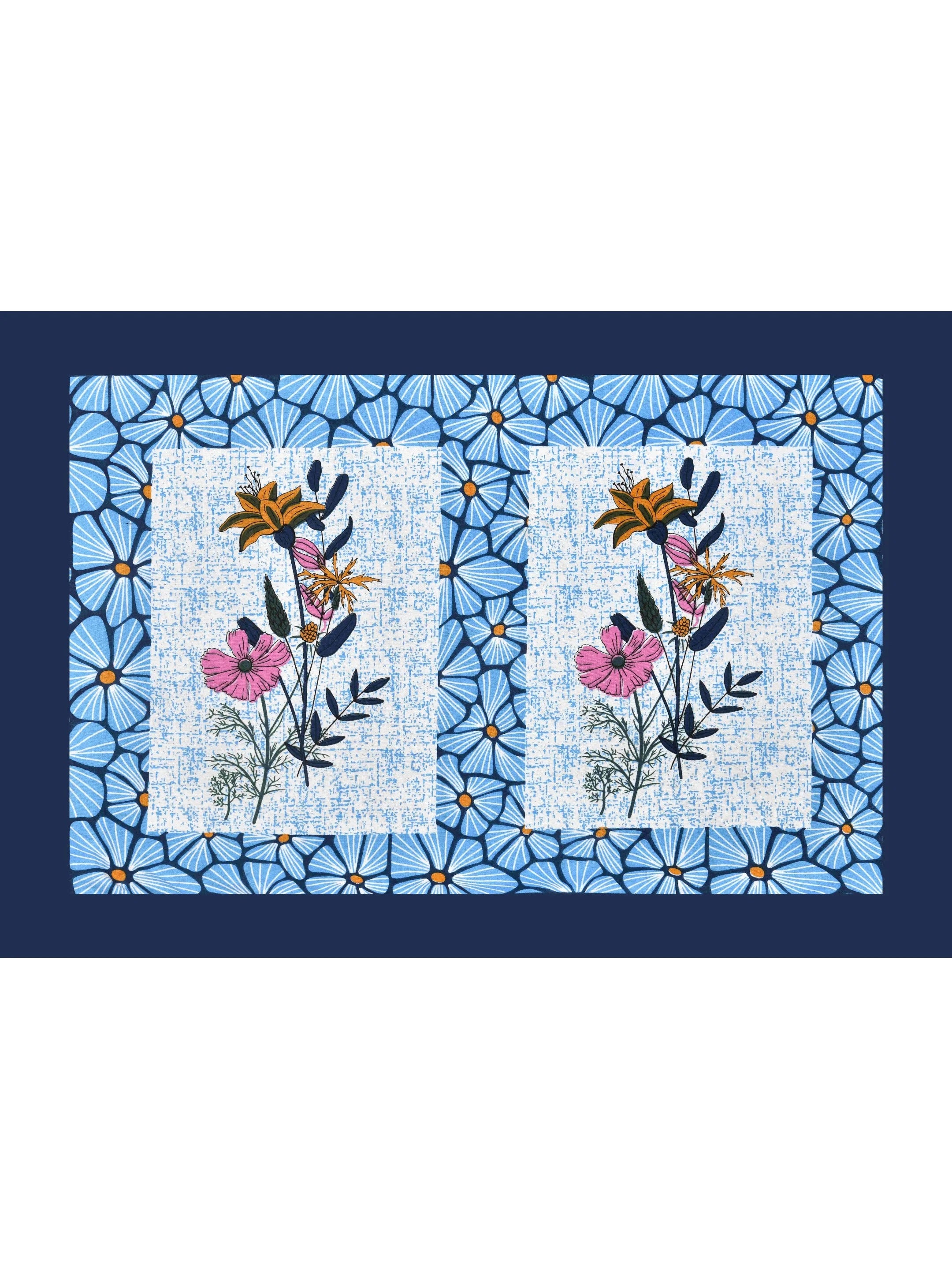 LIVING ROOTS Jaipuri Hand Block Print Double King Cotton Bedsheet 86*104 Inches (7.1*8.6 Feet) With 2 Pillow Cover | 220 TC | Rich Fast Colour With No Colour Bleeding (489-C) (Sky Blue)