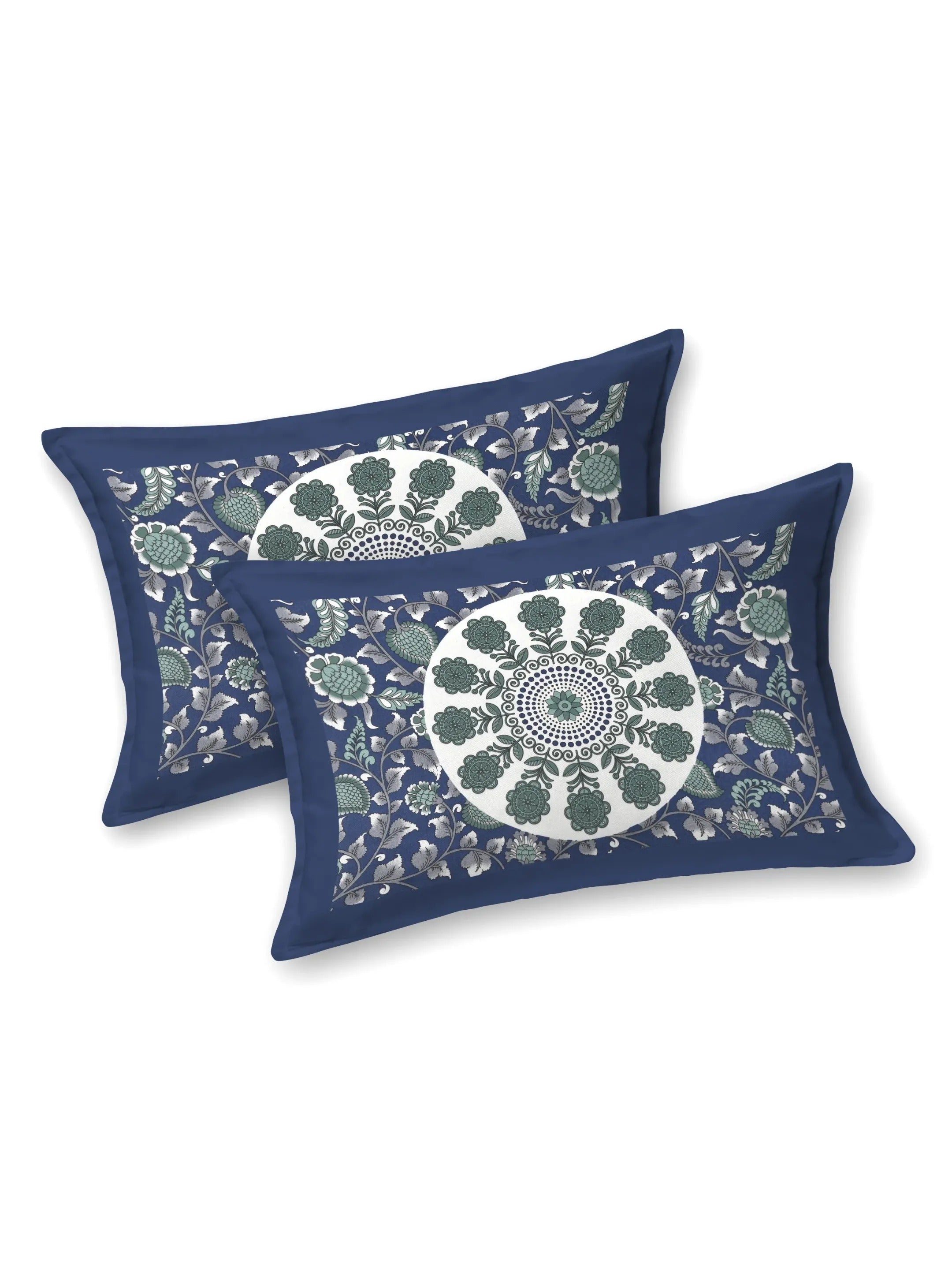 LIVING ROOTS Jaipuri Hand Block Print Double King Cotton Bedsheet 86*104 Inches (7.1*8.6 Feet) With 2 Pillow Cover | 220 TC | Rich Fast Colour With No Colour Bleeding (490-A) (Blue)
