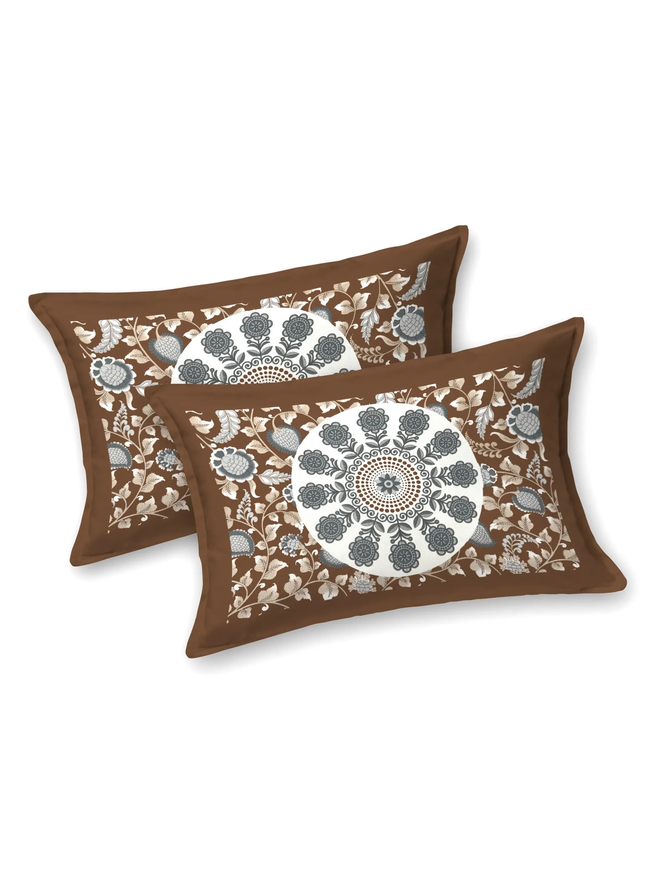 LIVING ROOTS Jaipuri Hand Block Print Double King Cotton Bedsheet 86*104 Inches (7.1*8.6 Feet) With 2 Pillow Cover | 220 TC | Rich Fast Colour With No Colour Bleeding (490-B) (Brown)