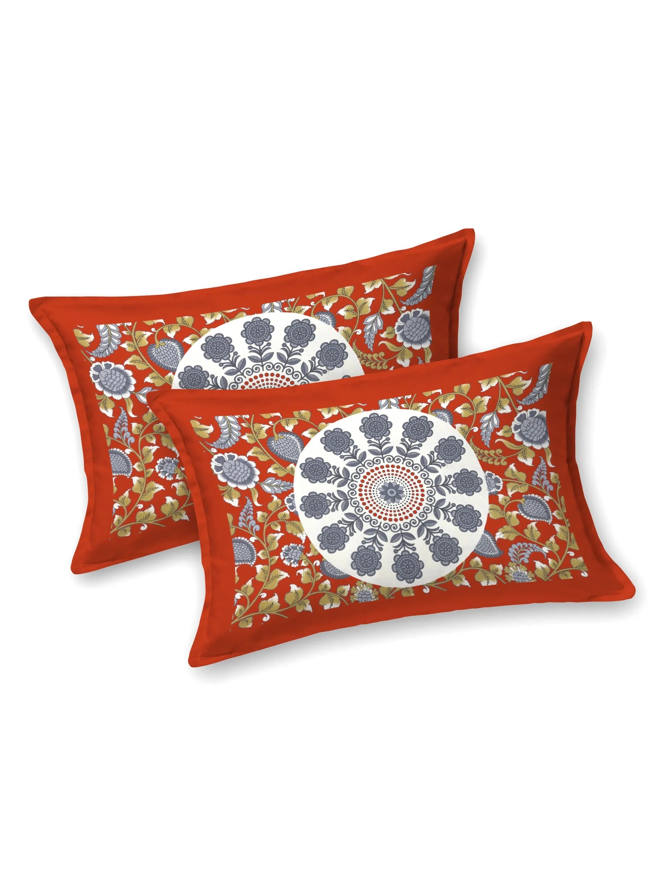 LIVING ROOTS Jaipuri Hand Block Print Double King Cotton Bedsheet 86*104 Inches (7.1*8.6 Feet) With 2 Pillow Cover | 220 TC | Rich Fast Colour With No Colour Bleeding (490-C) (Red)