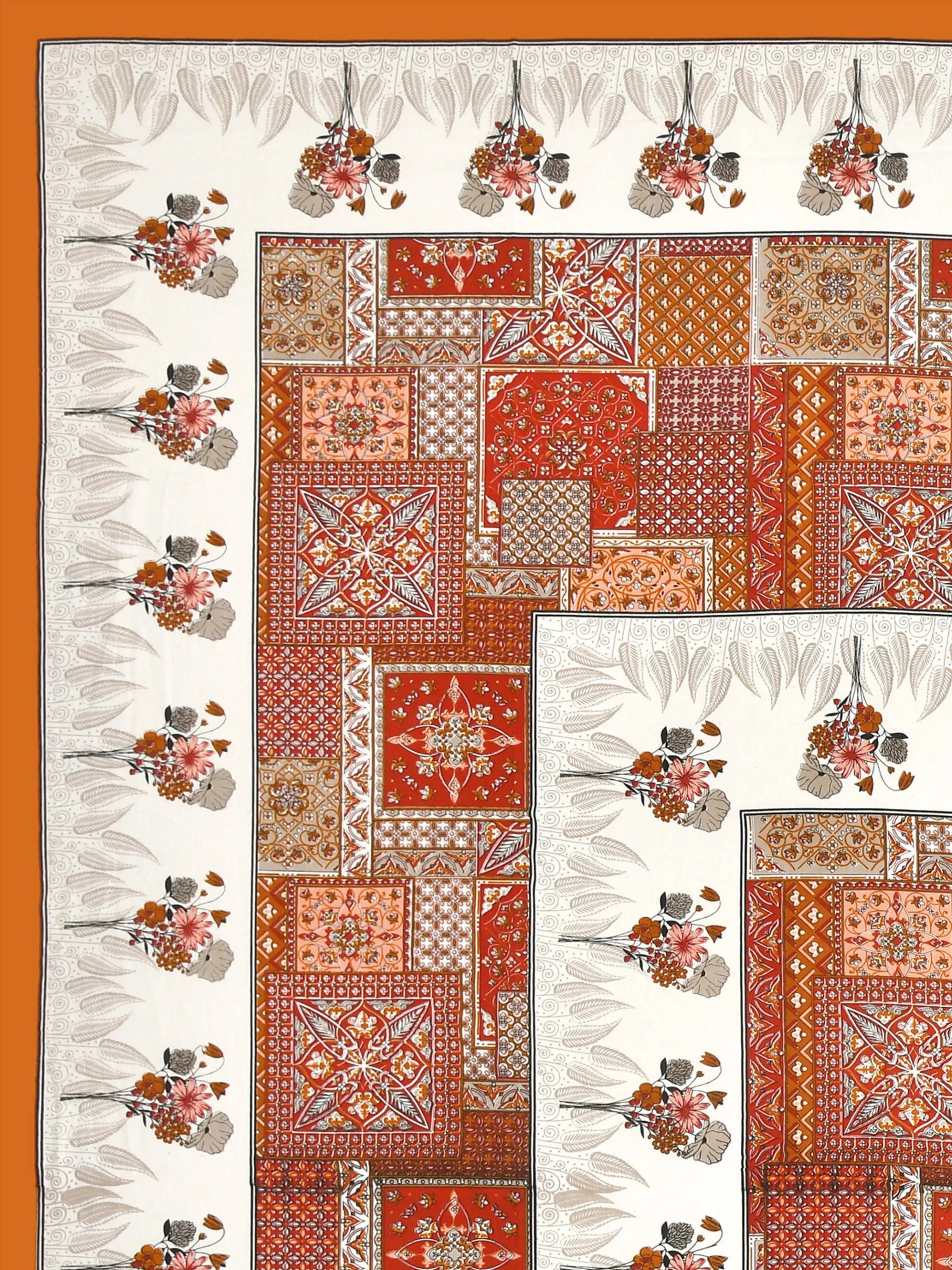 LIVING ROOTS Jaipuri Hand Block Print Double King Bedsheet Cotton Bedsheet 86*104 Inches (7.1*8.6 Feet) With 2 Pillow Cover | 220 TC | Rich Fast Colour With No Colour Bleeding (491-B) (Orange)