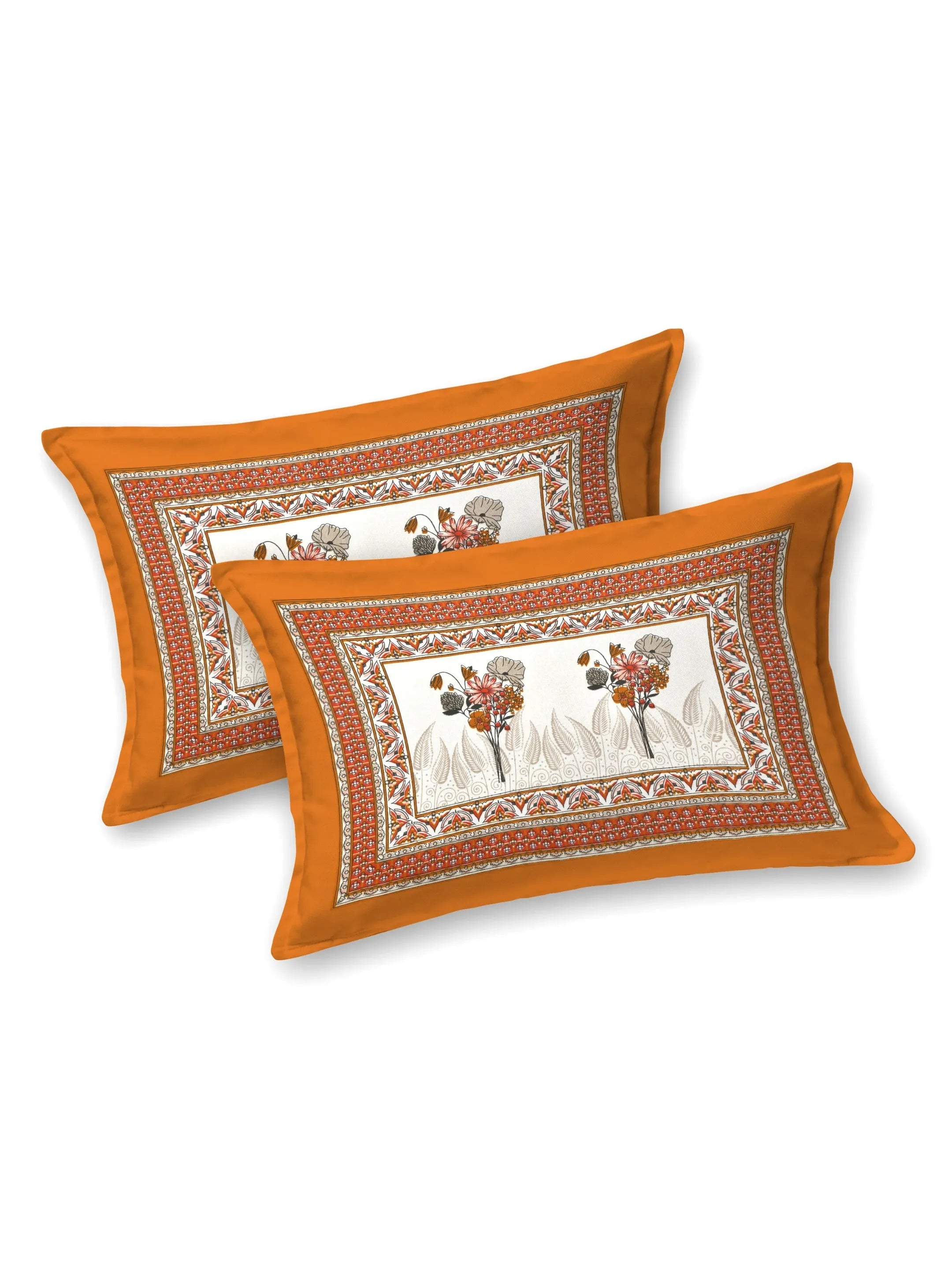 LIVING ROOTS Jaipuri Hand Block Print Double King Bedsheet Cotton Bedsheet 86*104 Inches (7.1*8.6 Feet) With 2 Pillow Cover | 220 TC | Rich Fast Colour With No Colour Bleeding (491-B) (Orange)