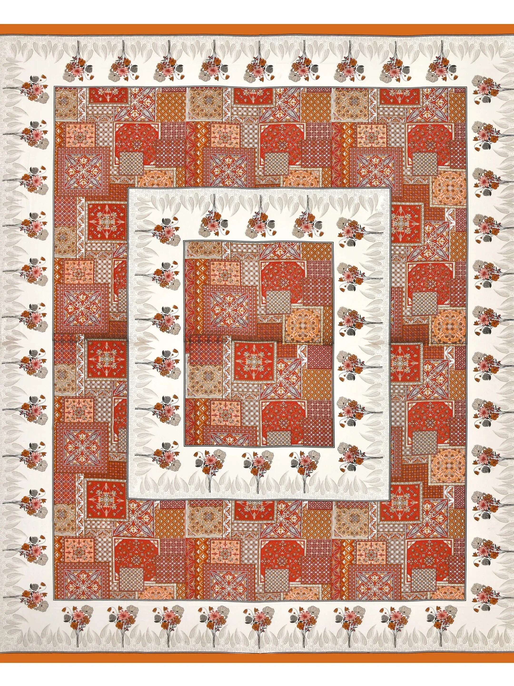 LIVING ROOTS Jaipuri Hand Block Print Double King Bedsheet Cotton Bedsheet 86*104 Inches (7.1*8.6 Feet) With 2 Pillow Cover | 220 TC | Rich Fast Colour With No Colour Bleeding (491-B) (Orange)