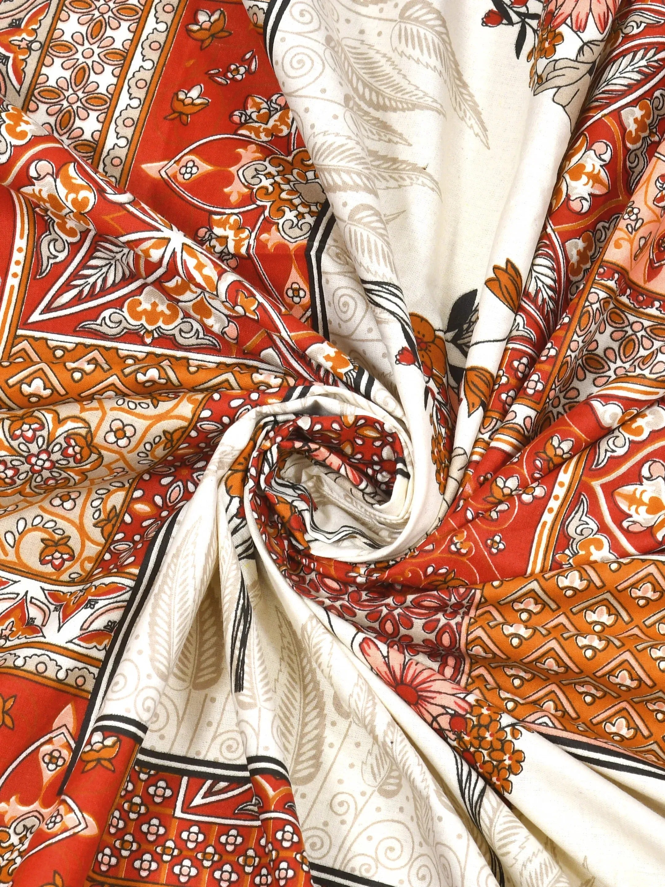 LIVING ROOTS Jaipuri Hand Block Print Double King Bedsheet Cotton Bedsheet 86*104 Inches (7.1*8.6 Feet) With 2 Pillow Cover | 220 TC | Rich Fast Colour With No Colour Bleeding (491-B) (Orange)