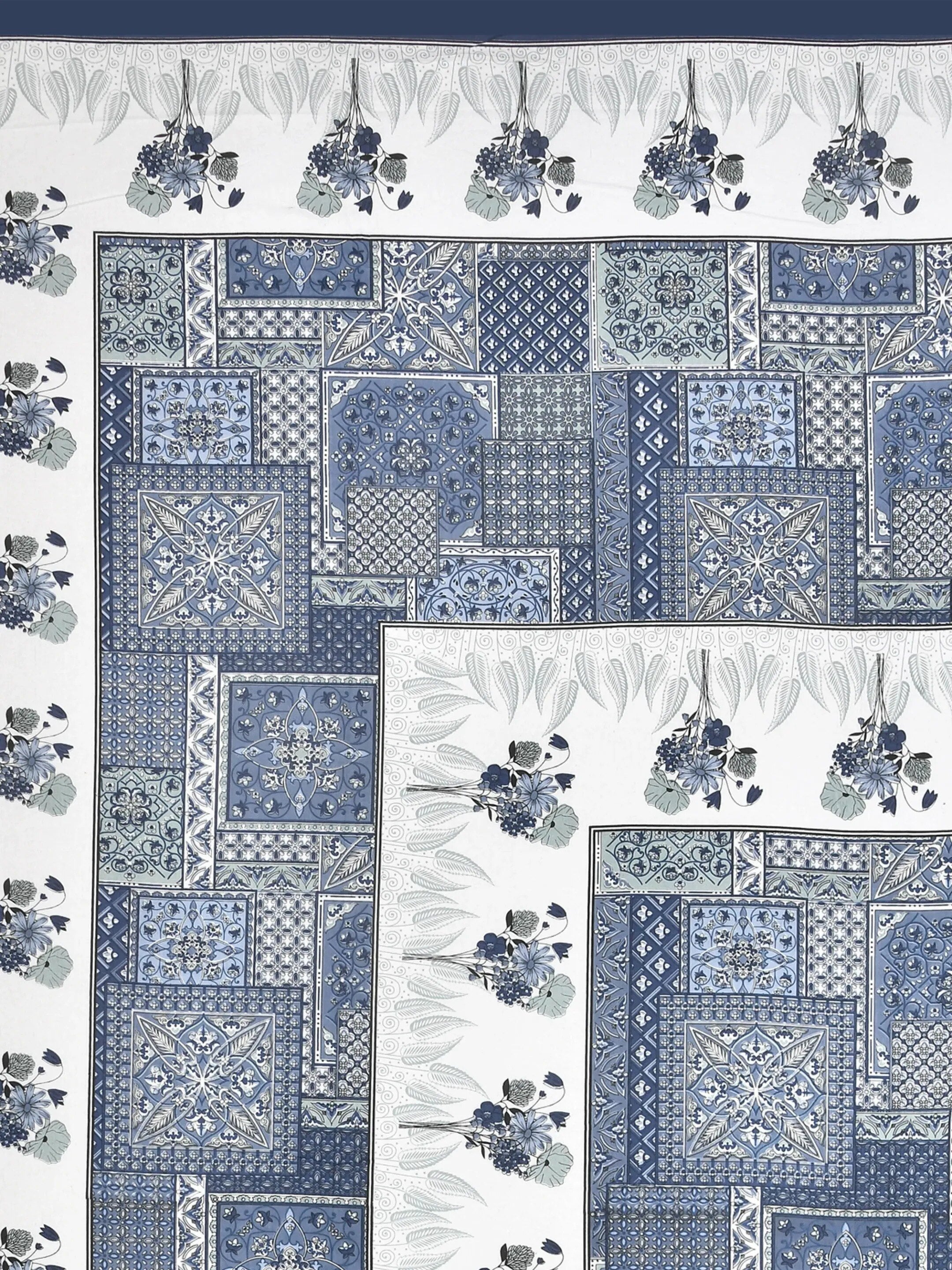 LIVING ROOTS Jaipuri Hand Block Print Double King Cotton Bedsheet 86*104 Inches (7.1*8.6 Feet) With 2 Pillow Cover | 220 TC | Rich Fast Colour With No Colour Bleeding (491-C) (Blue)