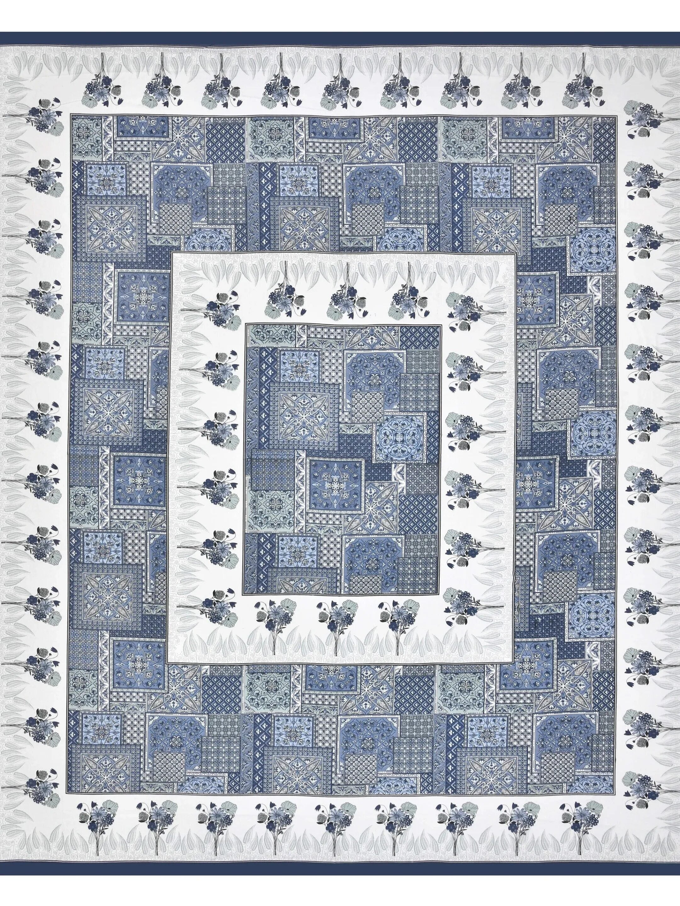 LIVING ROOTS Jaipuri Hand Block Print Double King Cotton Bedsheet 86*104 Inches (7.1*8.6 Feet) With 2 Pillow Cover | 220 TC | Rich Fast Colour With No Colour Bleeding (491-C) (Blue)