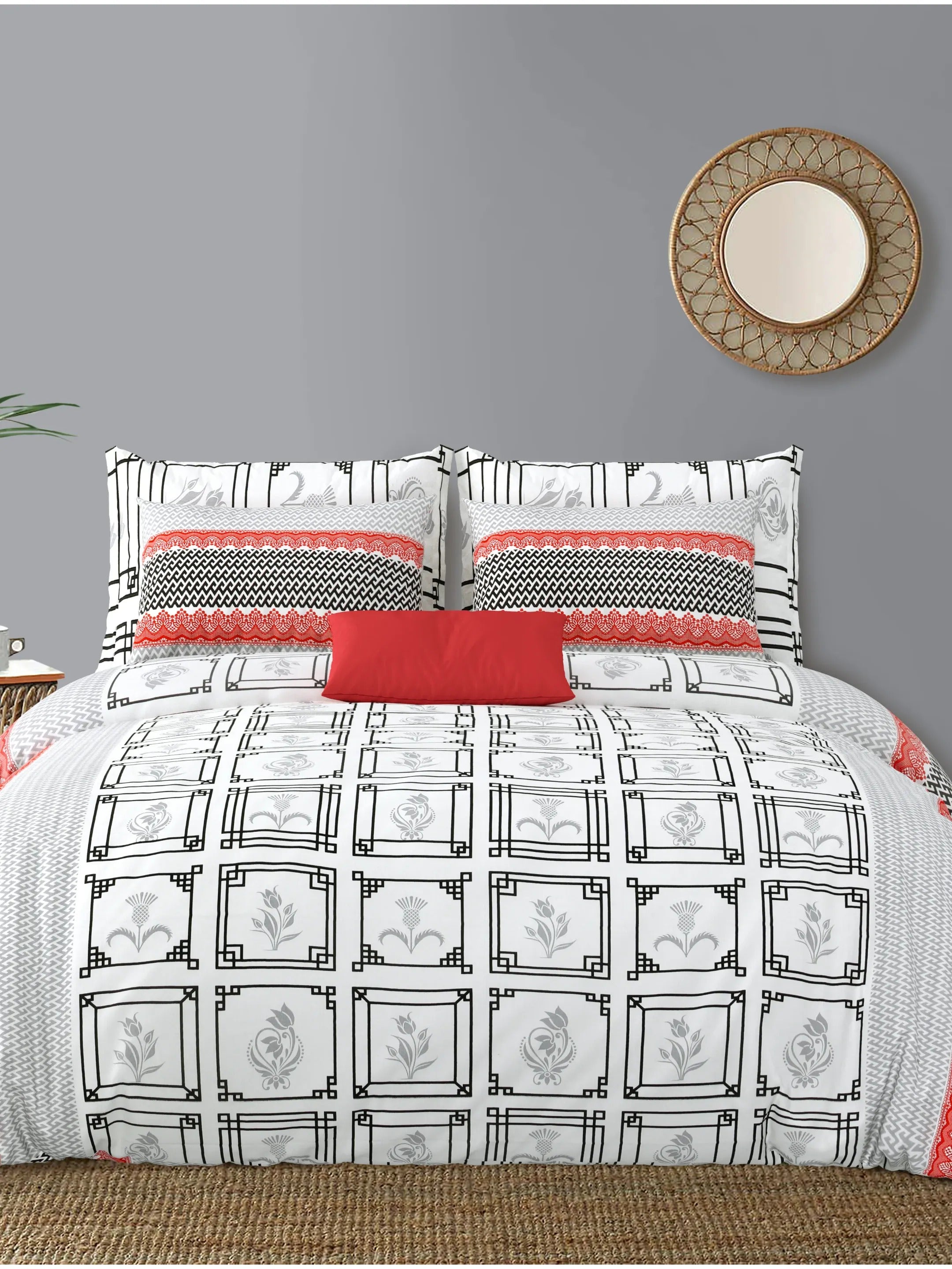 LIVING ROOTS Jaipuri Hand Block Print Double King Cotton Bedsheet 86*104 Inches (7.1*8.6 Feet) With 2 Pillow Cover | 220 TC | Rich Fast Colour With No Colour Bleeding (493-C) (Grey)
