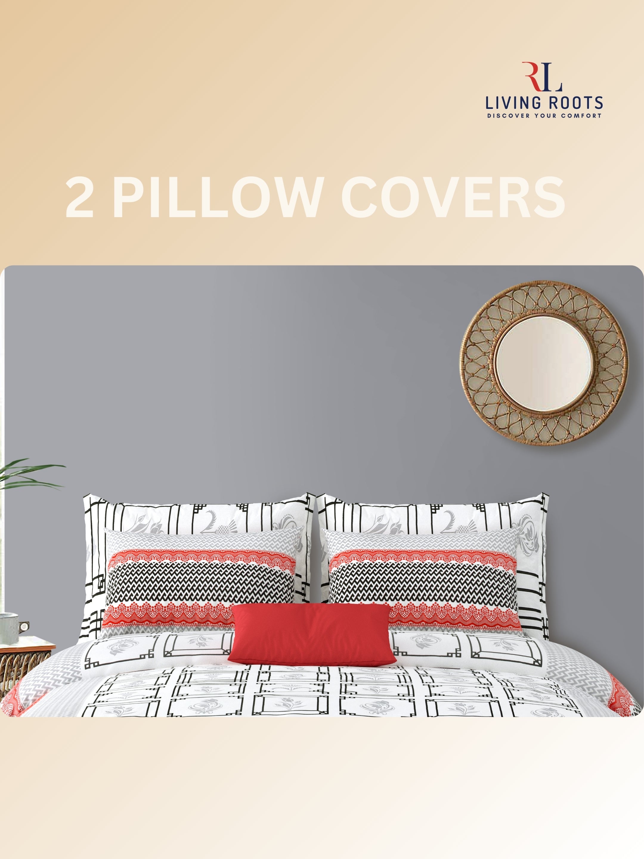 LIVING ROOTS Jaipuri Hand Block Print Double King Cotton Bedsheet 86*104 Inches (7.1*8.6 Feet) With 2 Pillow Cover | 220 TC | Rich Fast Colour With No Colour Bleeding (493-C) (Grey)