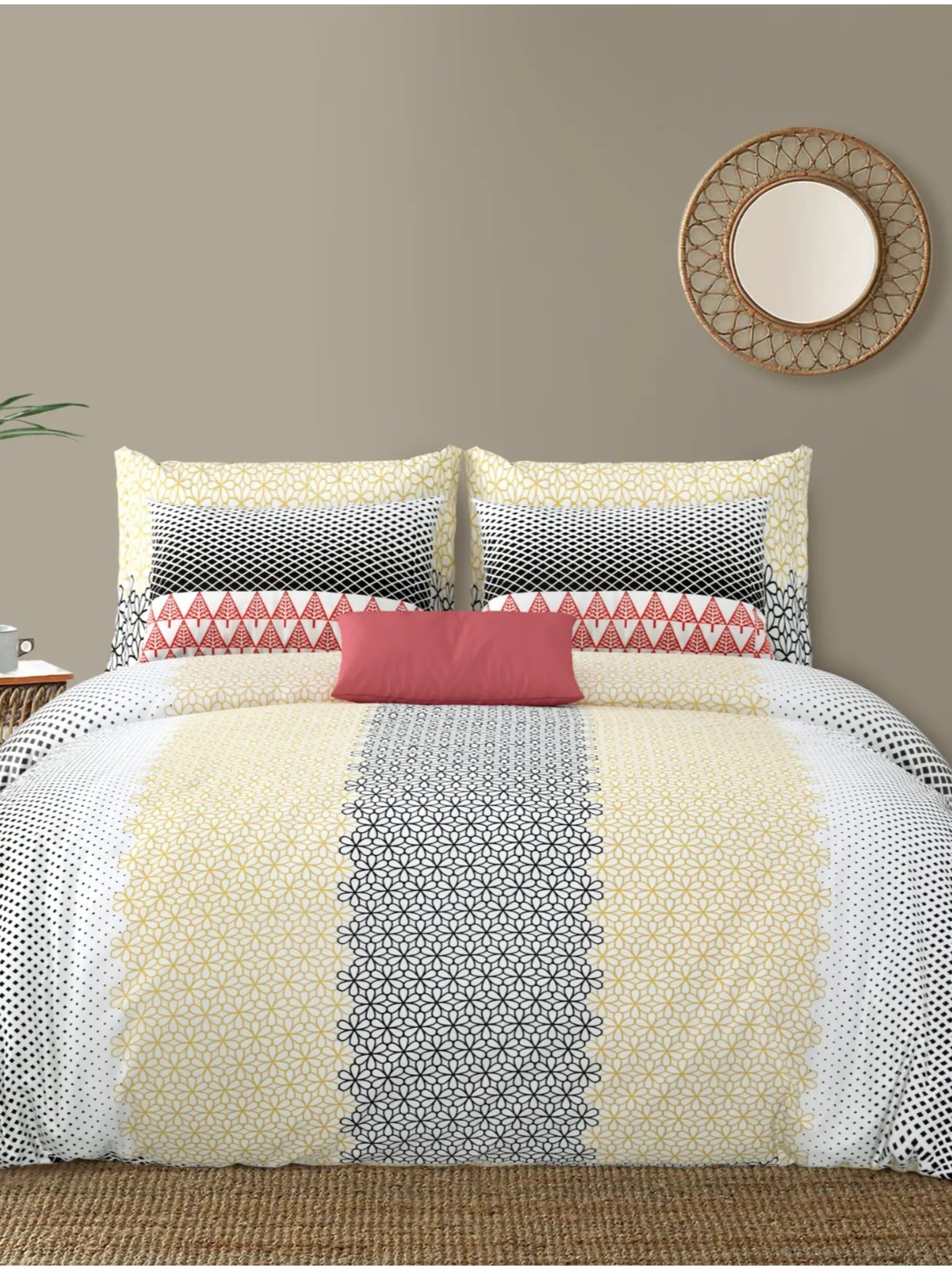 LIVING ROOTS Jaipuri Hand Block Print Double King Cotton Bedsheet 86*104 Inches (7.1*8.6 Feet) With 2 Pillow Cover | 220 TC | Rich Fast Colour With No Colour Bleeding (494-A) (Yellow)
