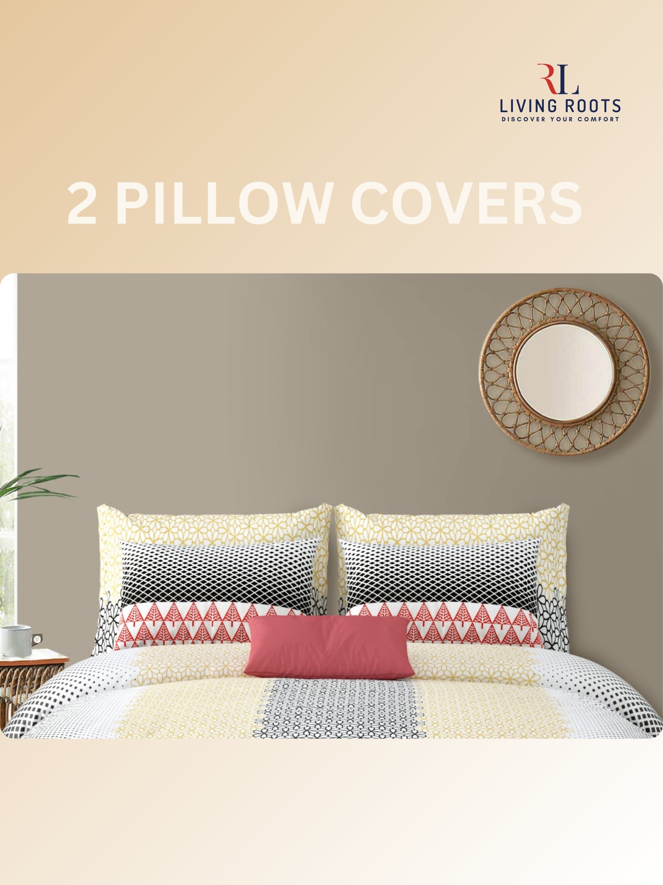 LIVING ROOTS Jaipuri Hand Block Print Double King Cotton Bedsheet 86*104 Inches (7.1*8.6 Feet) With 2 Pillow Cover | 220 TC | Rich Fast Colour With No Colour Bleeding (494-A) (Yellow)