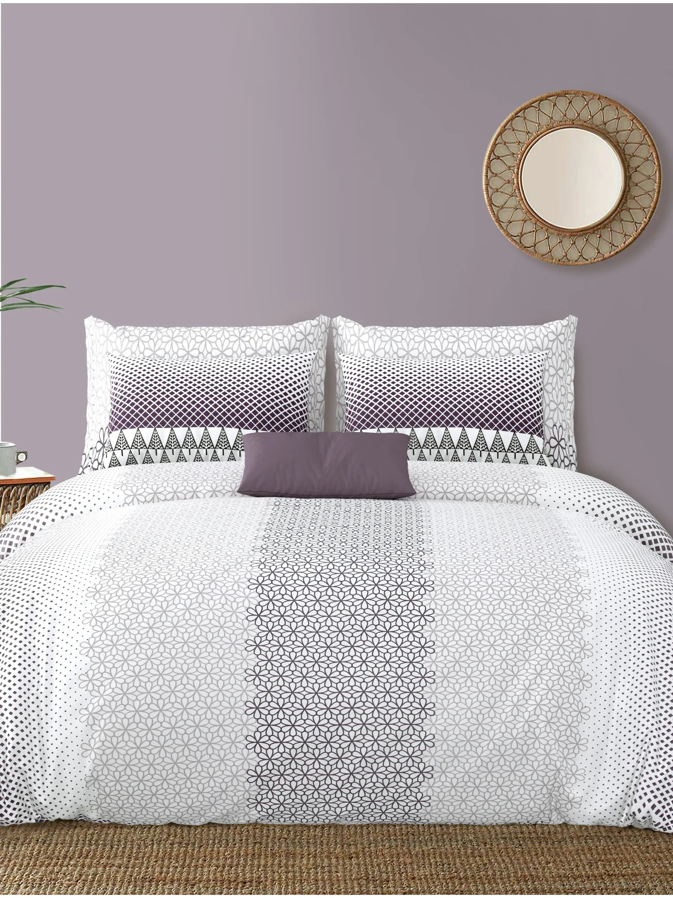 LIVING ROOTS Jaipuri Hand Block Print Double King Cotton Bedsheet 86*104 Inches (7.1*8.6 Feet) With 2 Pillow Cover | 220 TC |  Rich Fast Colour With No Colour Bleeding (494-C) (White)