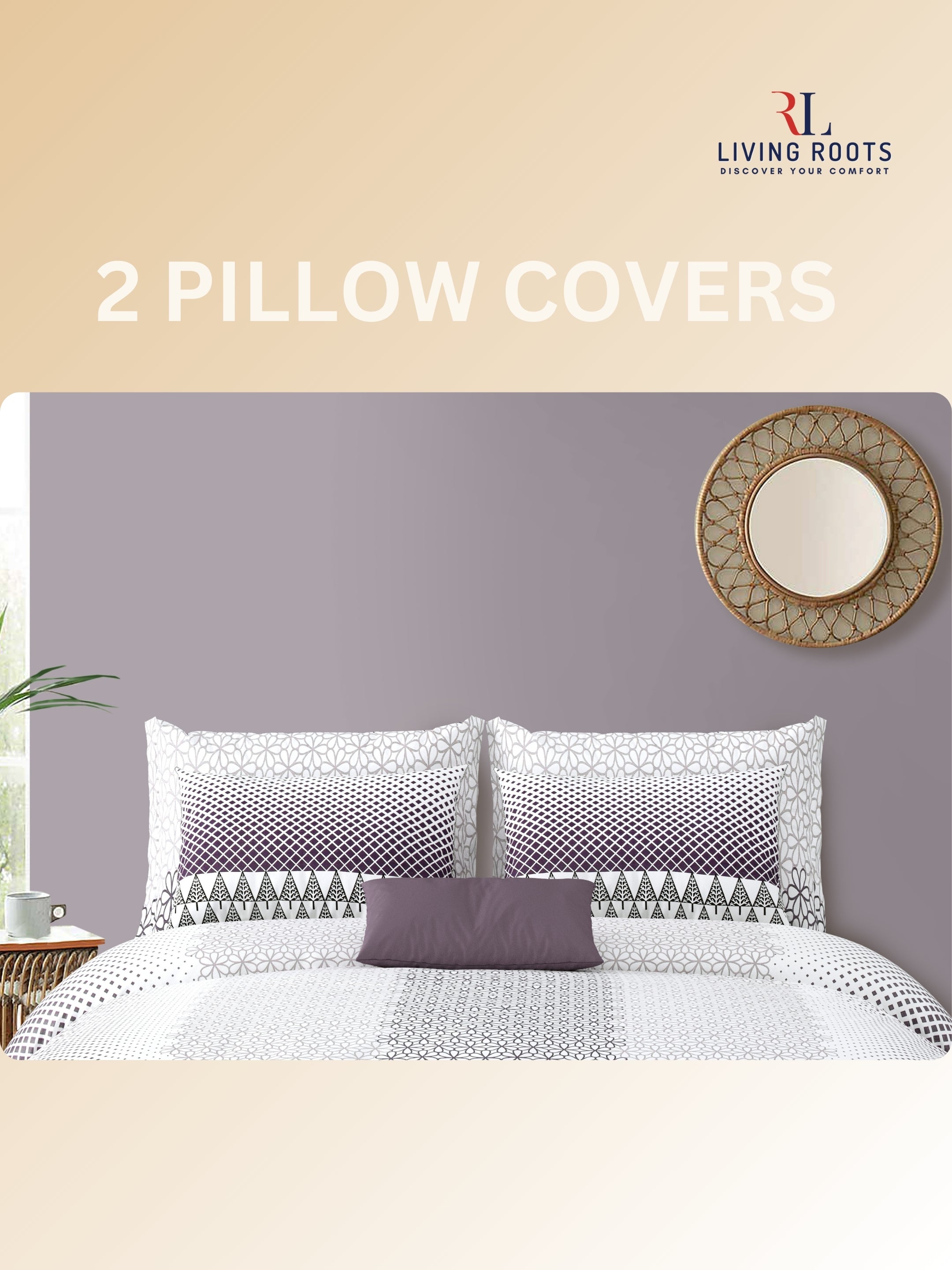LIVING ROOTS Jaipuri Hand Block Print Double King Cotton Bedsheet 86*104 Inches (7.1*8.6 Feet) With 2 Pillow Cover | 220 TC |  Rich Fast Colour With No Colour Bleeding (494-C) (White)