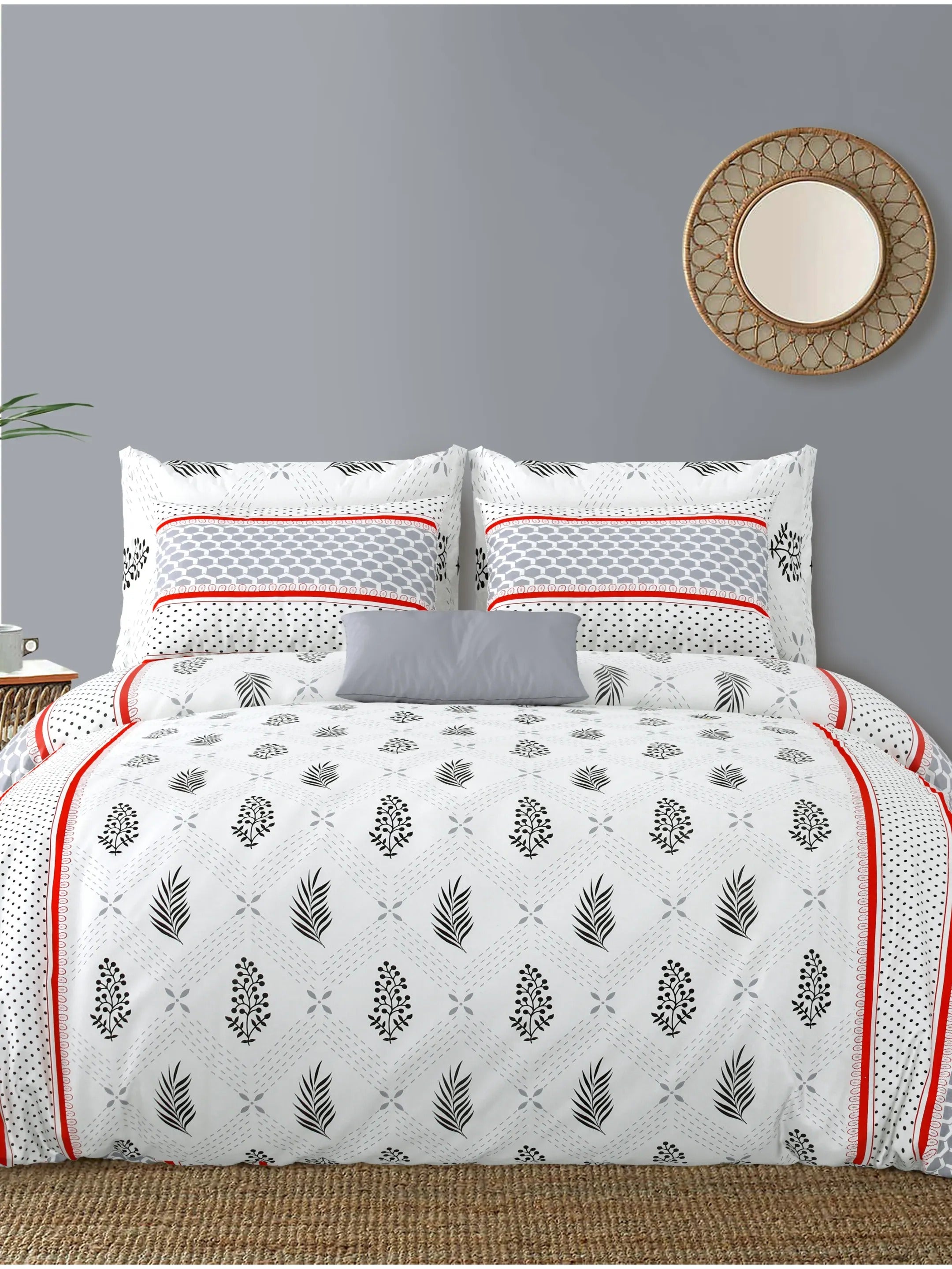 LIVING ROOTS Jaipuri Hand Block Print Double King Cotton Bedsheet 86*104 Inches (7.1*8.6 Feet) With 2 Pillow Cover | 220 TC |  Rich Fast Colour With No Colour Bleeding (495-C) (White)