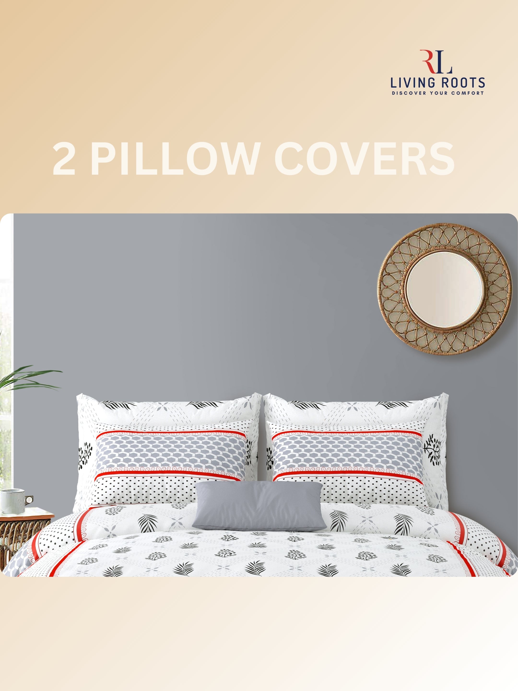 LIVING ROOTS Jaipuri Hand Block Print Double King Cotton Bedsheet 86*104 Inches (7.1*8.6 Feet) With 2 Pillow Cover | 220 TC |  Rich Fast Colour With No Colour Bleeding (495-C) (White)