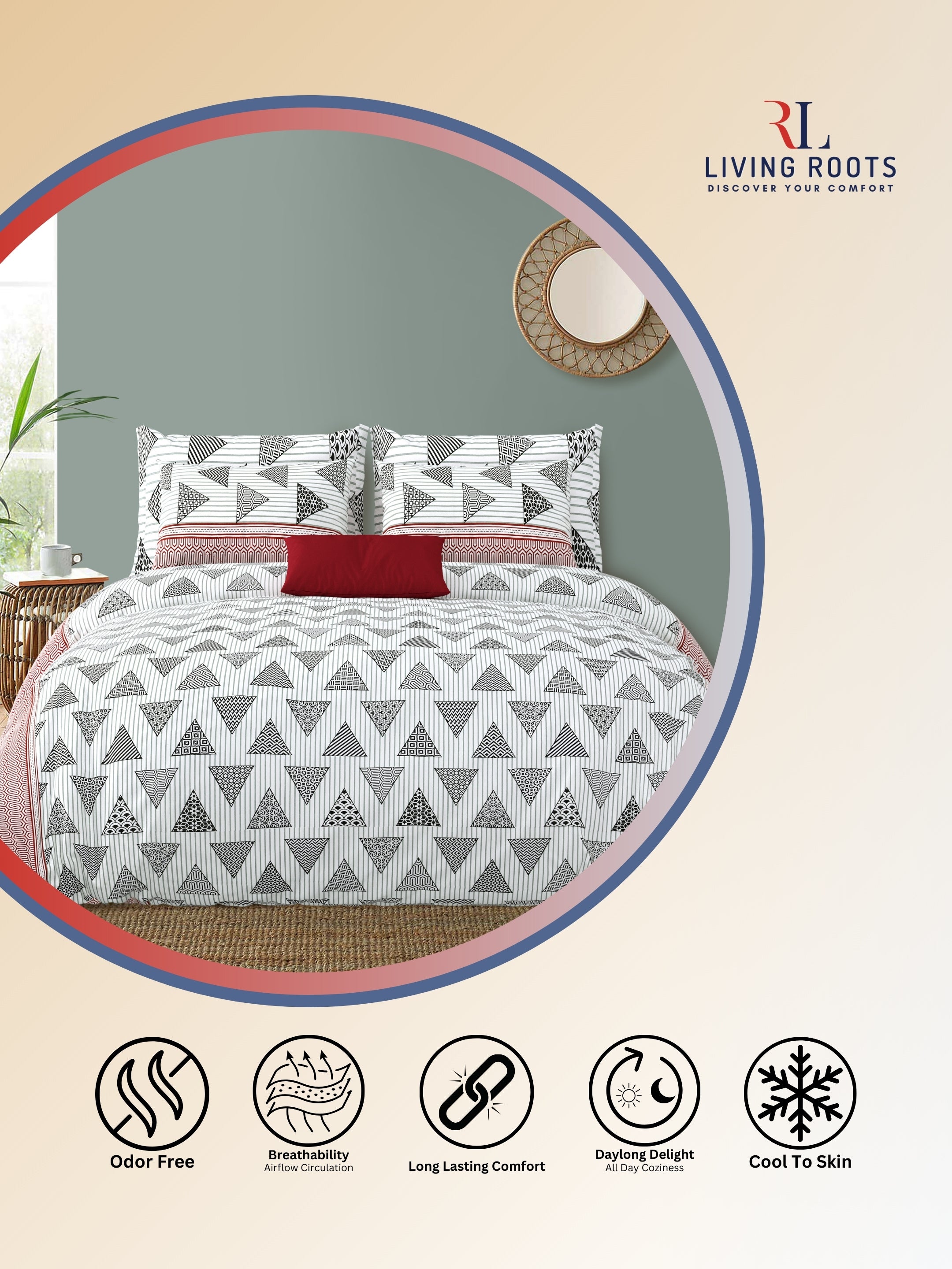 LIVING ROOTS Jaipuri Hand Block Print Double King Cotton Bedsheet 86*104 Inches (7.1*8.6 Feet) With 2 Pillow Cover | 220 TC |  Rich Fast Colour With No Colour Bleeding (496-B) (Grey)