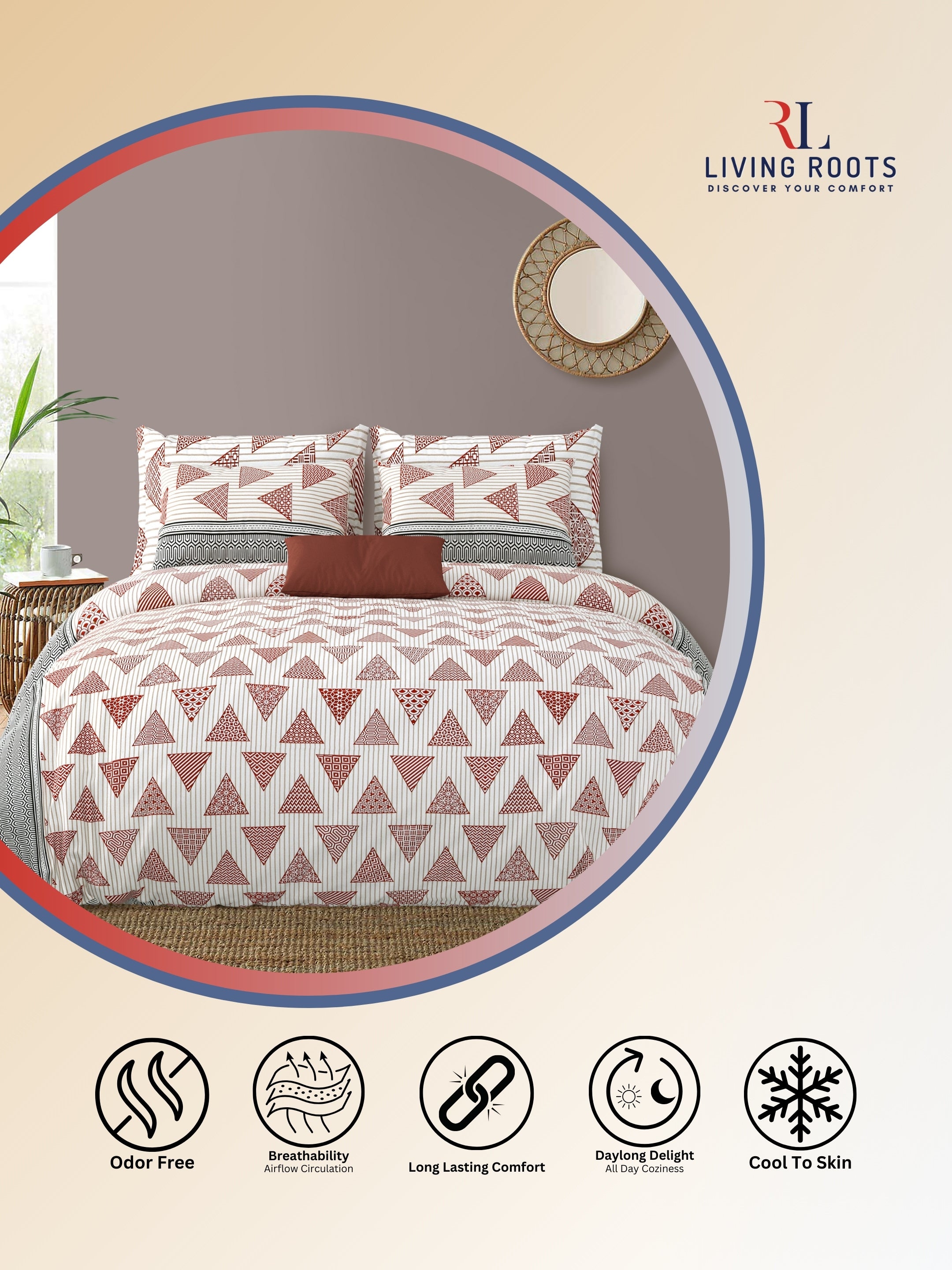 LIVING ROOTS Jaipuri Hand Block Print Double King Cotton Bedsheet 86*104 Inches (7.1*8.6 Feet) With 2 Pillow Cover | 220 TC | Rich Fast Colour With No Colour Bleeding (496-C)