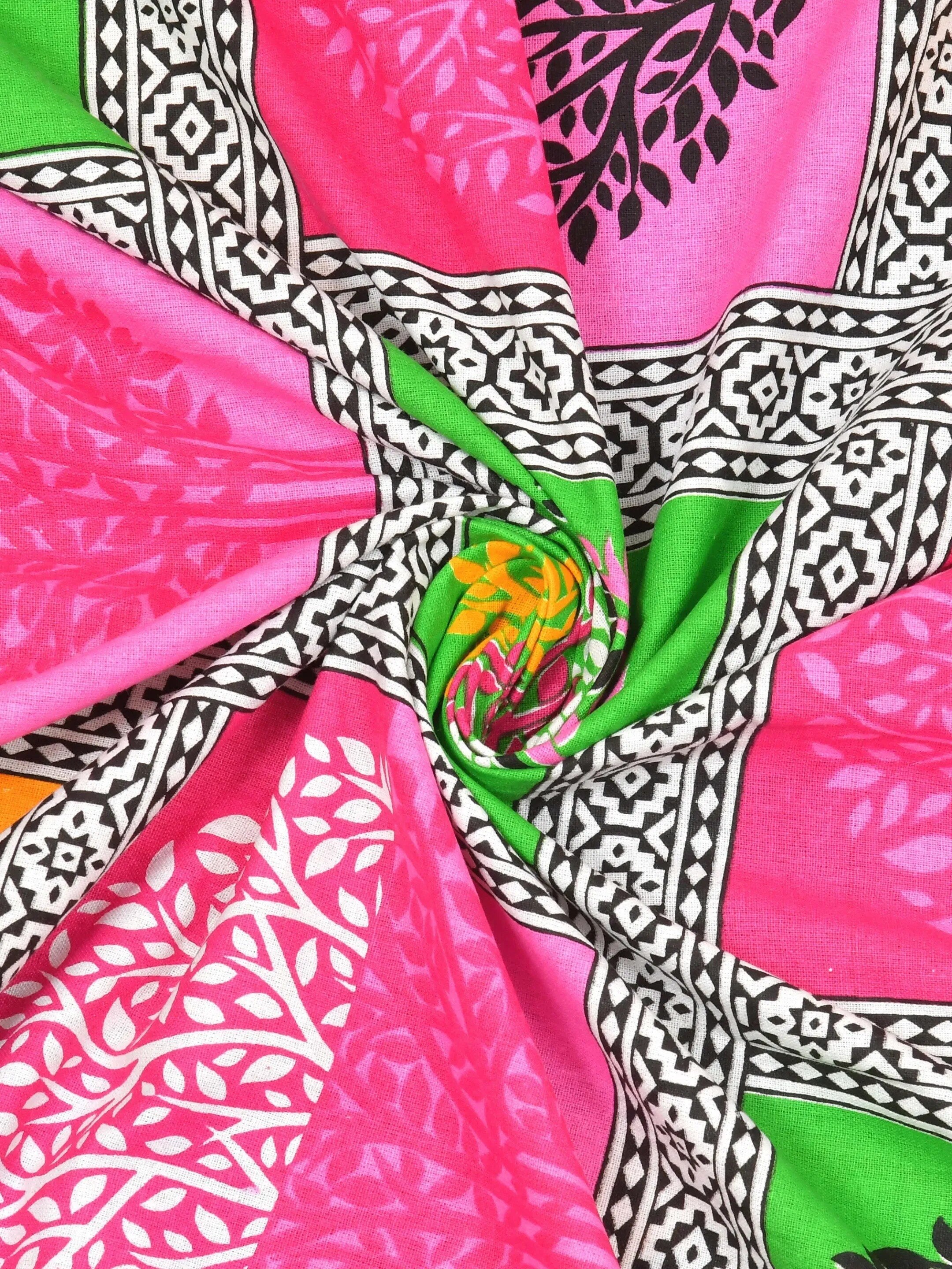 LIVING ROOTS Jaipuri Hand Block Print Queen Cotton Bedsheet 86*96 Inches (7*8 Feet) With 2 Pillow Cover | 140 TC |  Rich Fast Colour With No Colour Bleeding (497-A) (Pink)