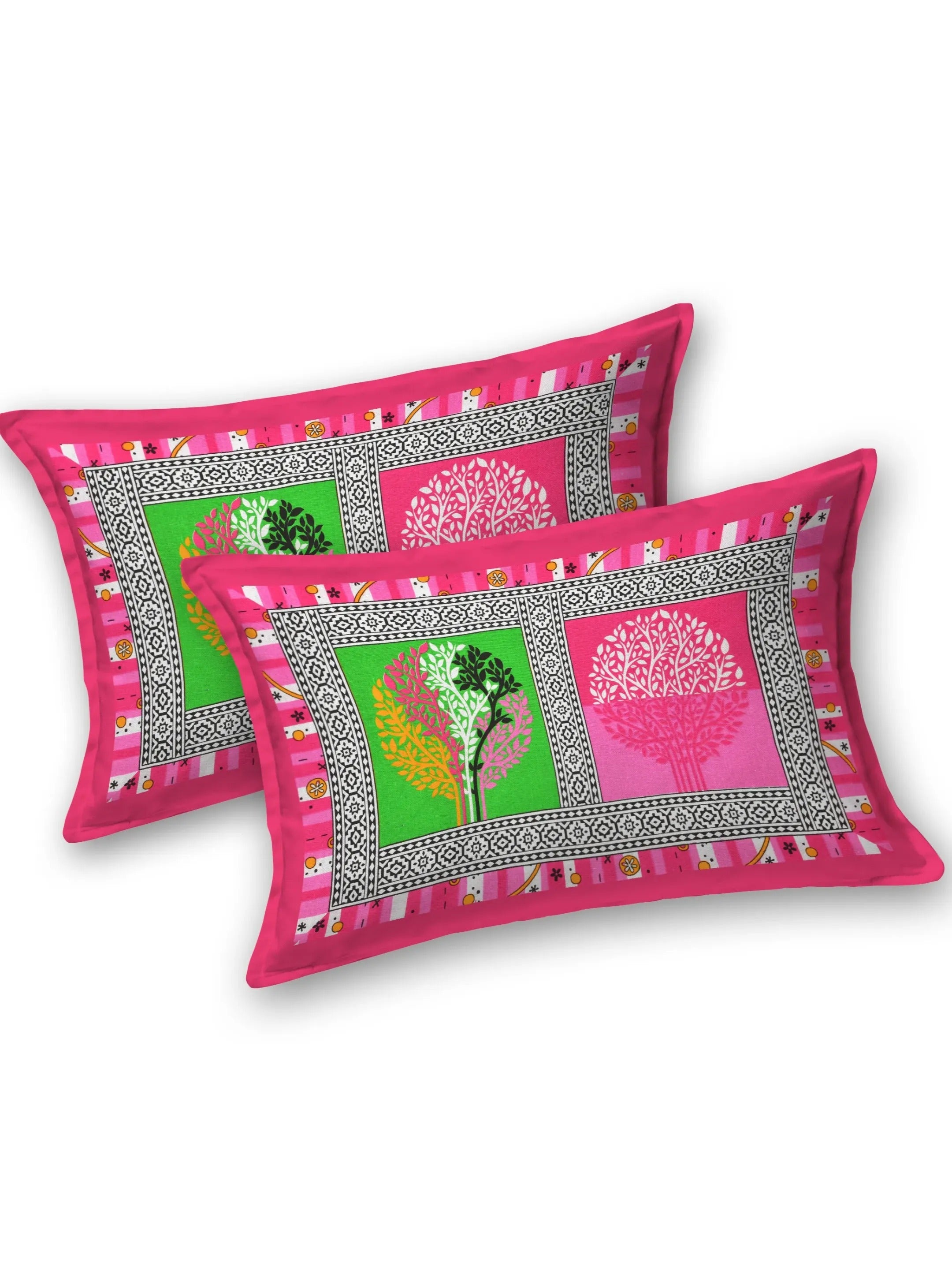 LIVING ROOTS Jaipuri Hand Block Print Queen Cotton Bedsheet 86*96 Inches (7*8 Feet) With 2 Pillow Cover | 140 TC |  Rich Fast Colour With No Colour Bleeding (497-A) (Pink)