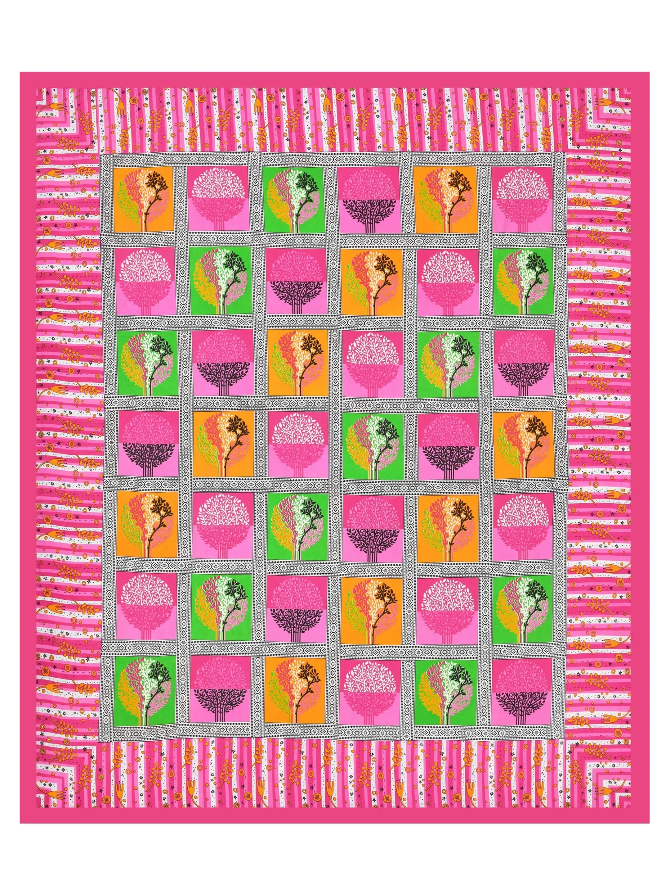 LIVING ROOTS Jaipuri Hand Block Print Queen Cotton Bedsheet 86*96 Inches (7*8 Feet) With 2 Pillow Cover | 140 TC |  Rich Fast Colour With No Colour Bleeding (497-A) (Pink)