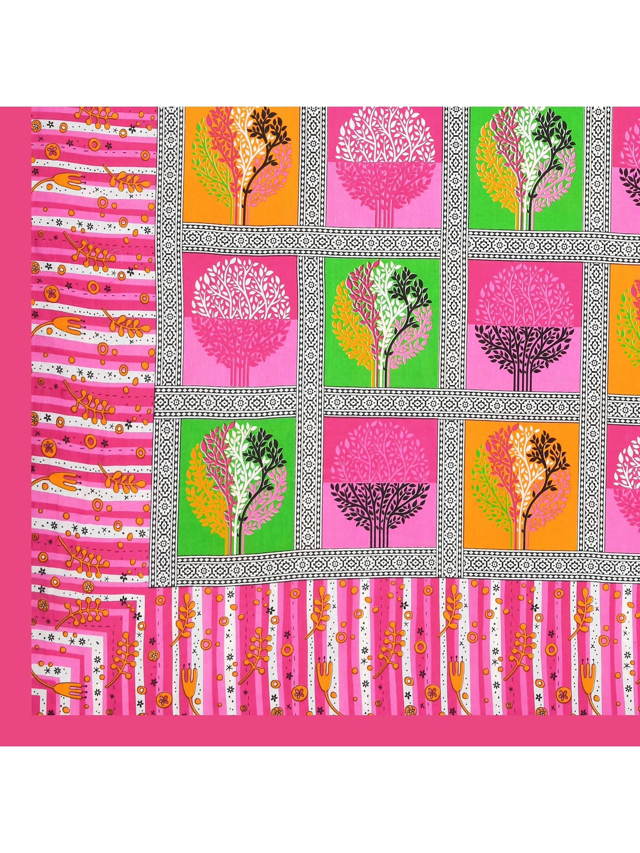 LIVING ROOTS Jaipuri Hand Block Print Queen Cotton Bedsheet 86*96 Inches (7*8 Feet) With 2 Pillow Cover | 140 TC |  Rich Fast Colour With No Colour Bleeding (497-A) (Pink)