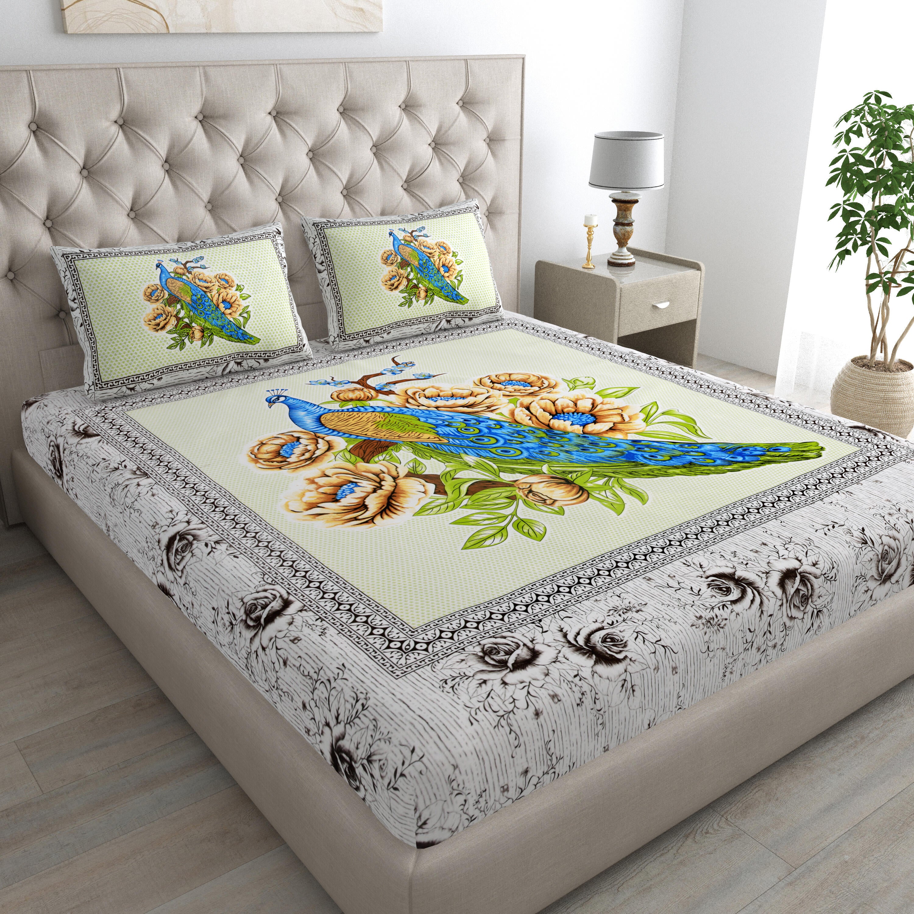 1 Queen Size Bedsheet 86*96 inches (7.1*8 feet ) With 2 Pillow Cover | Rich Fast Colour With No Colour Bleeding | Soft & Skin Friendly (499-D)