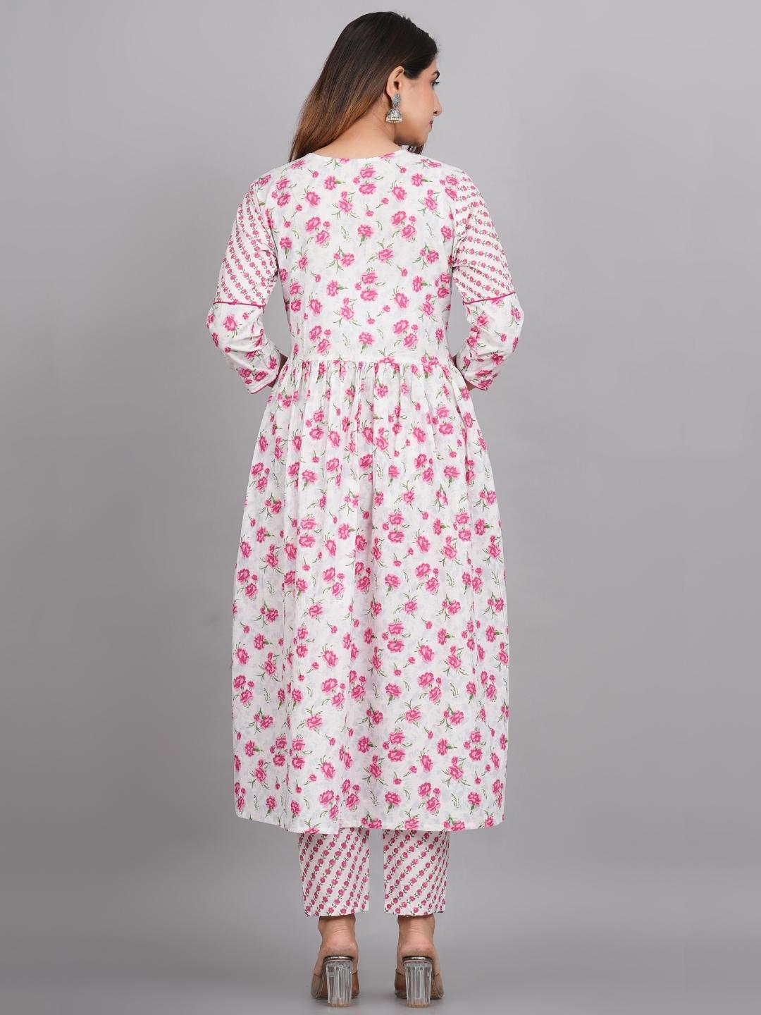 LIVING ROOTS Block Printed Alia Cut Pink Pure Cotton 3 Piece Suit (W-1PC-007-M)