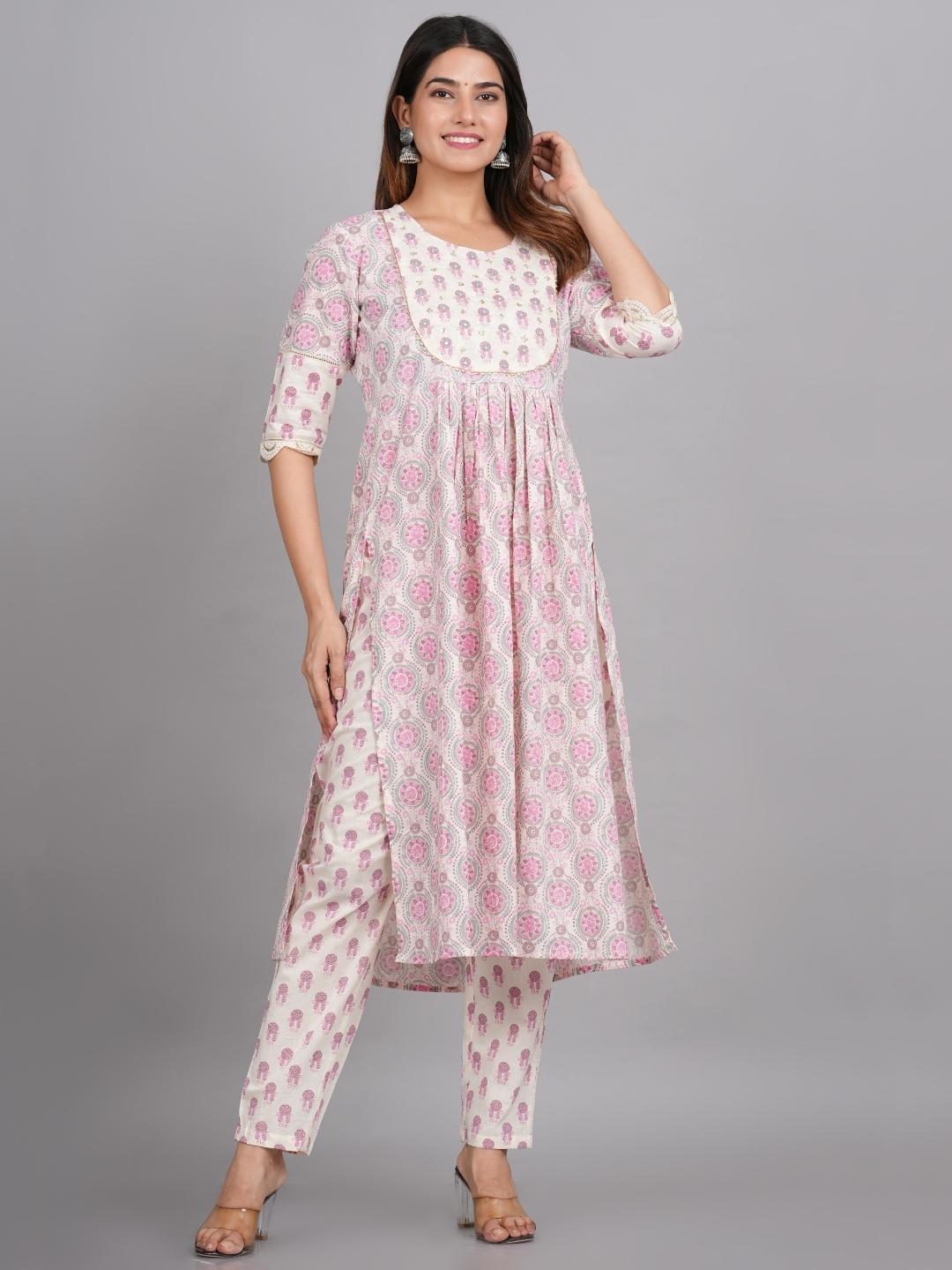 LIVING ROOTS Block Printed Pink Pure Cotton 3 Piece Suit (W-1PC-004-M)