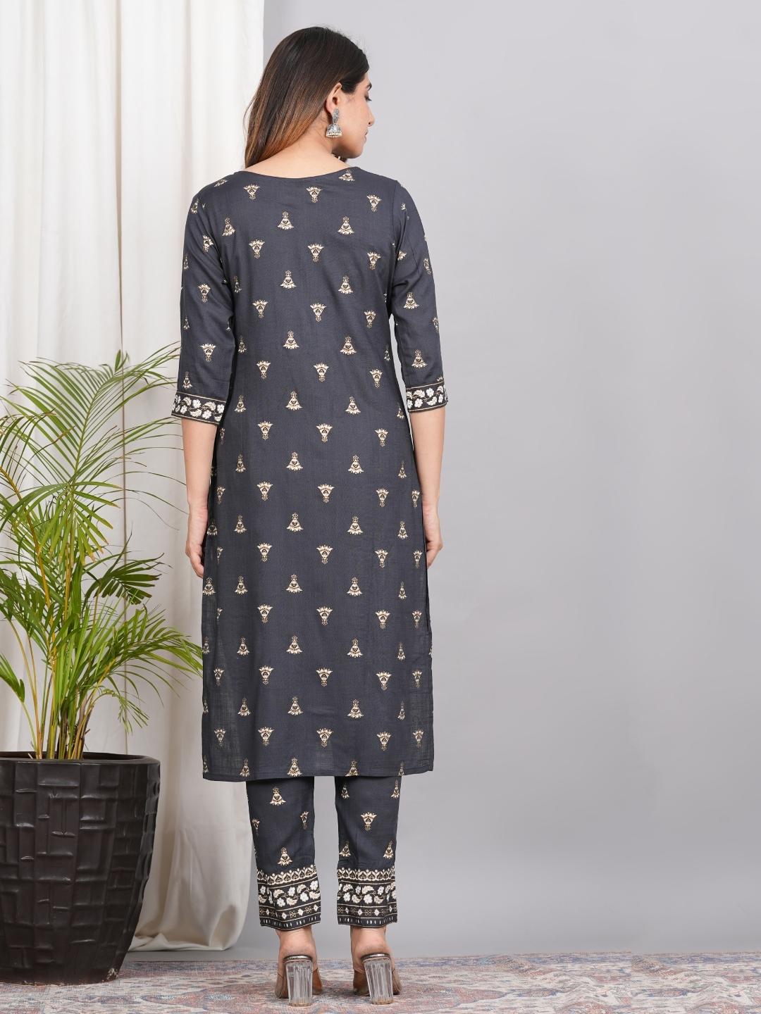 LIVING ROOTS Block Printed Black Pure Cotton 3 Piece Suit (W-1PC-009-M)